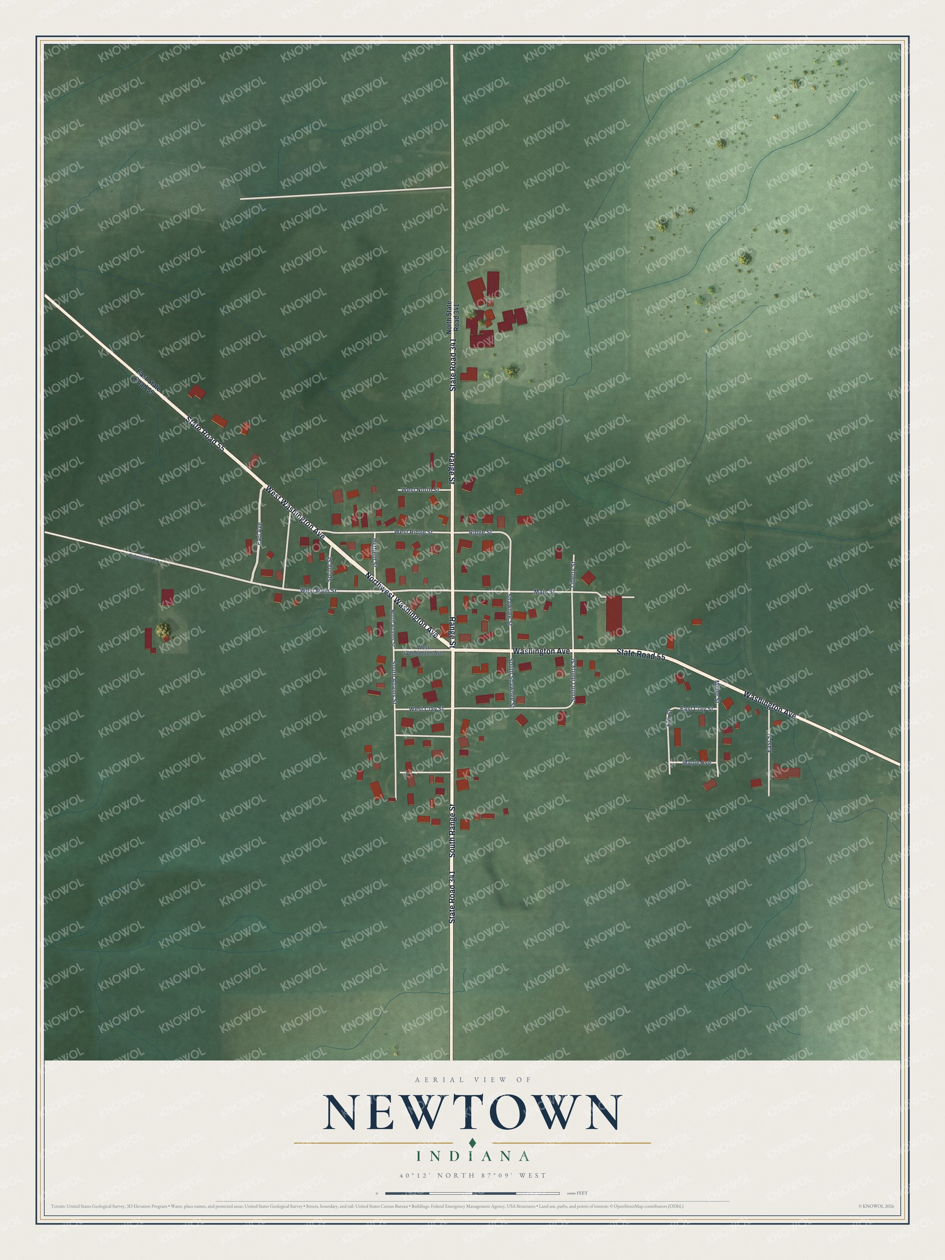 Watermarked full-map preview of Newtown, Indiana
