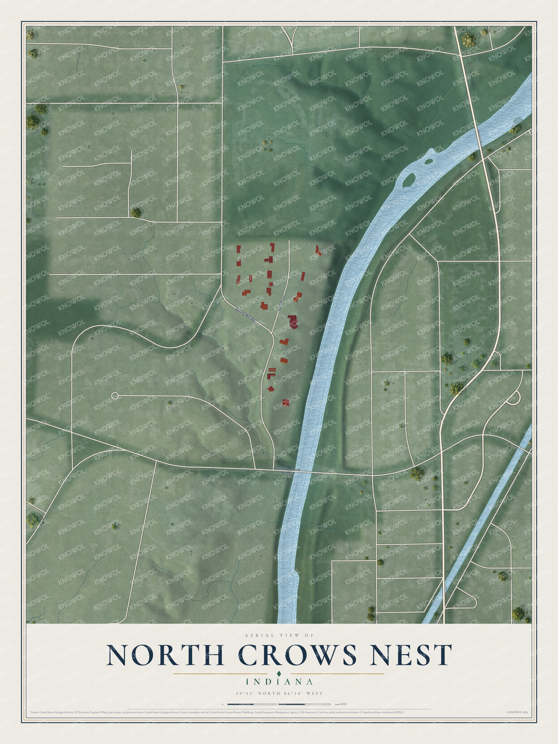 Watermarked full-map preview of North Crows Nest, Indiana