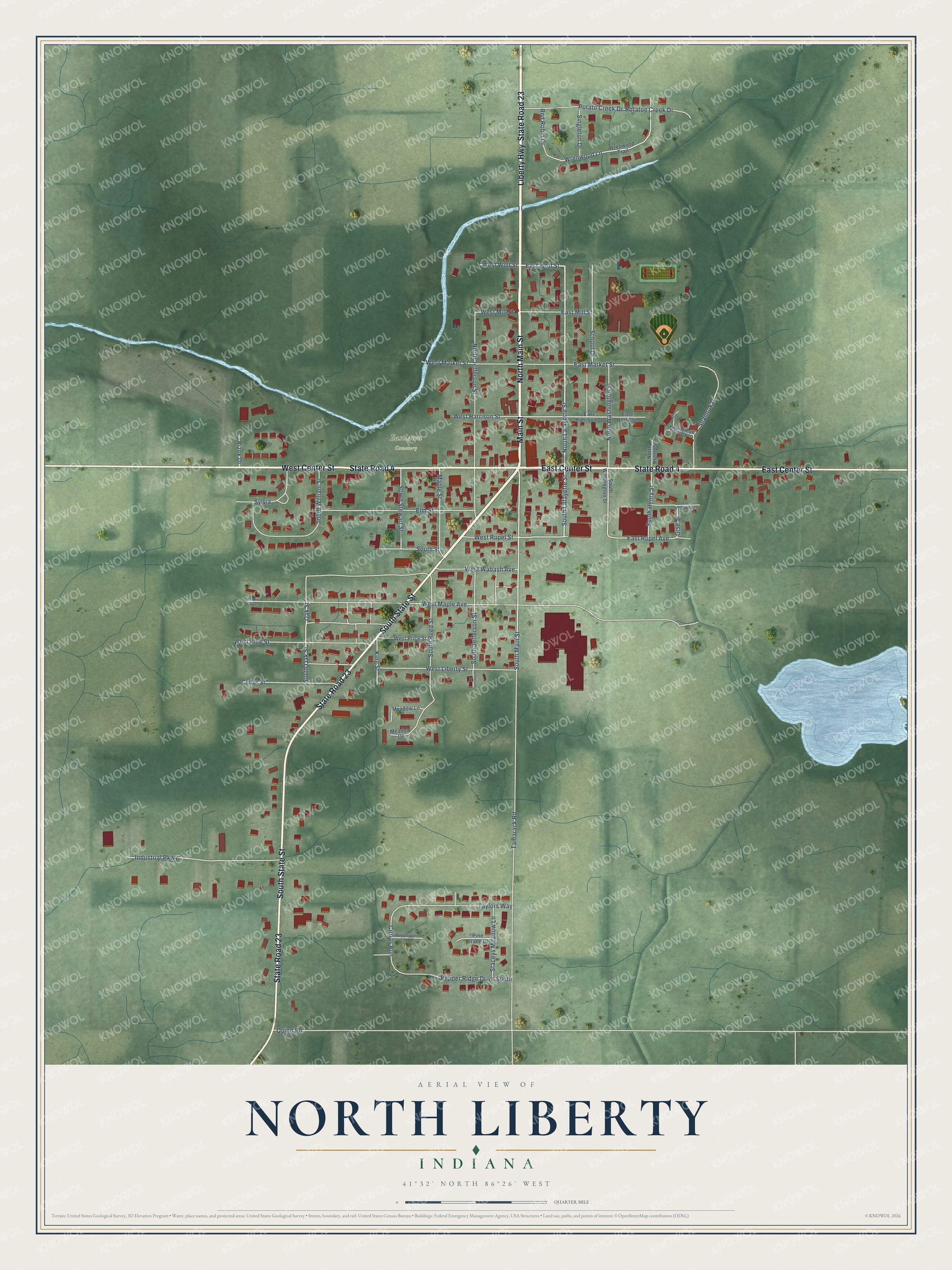 Watermarked full-map preview of North Liberty, Indiana