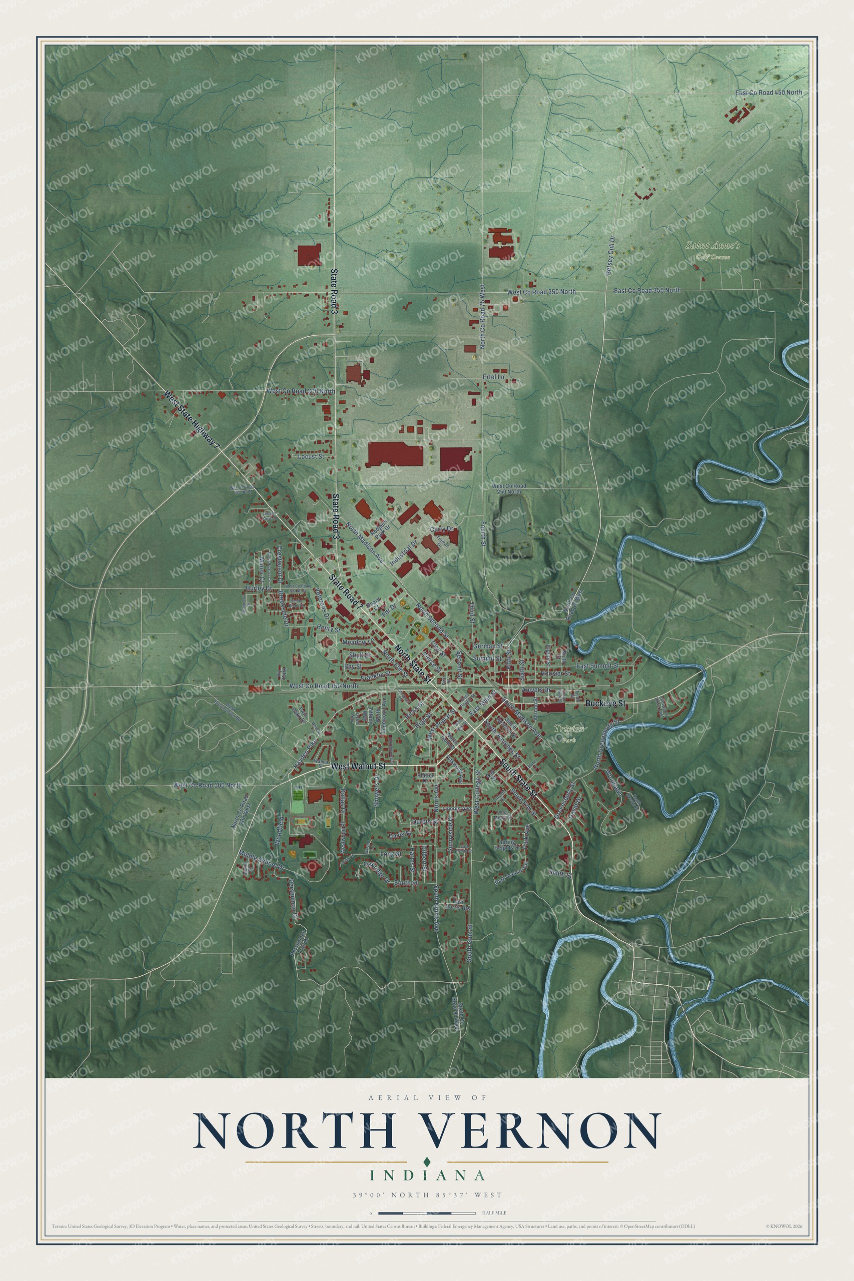 Watermarked full-map preview of North Vernon, Indiana