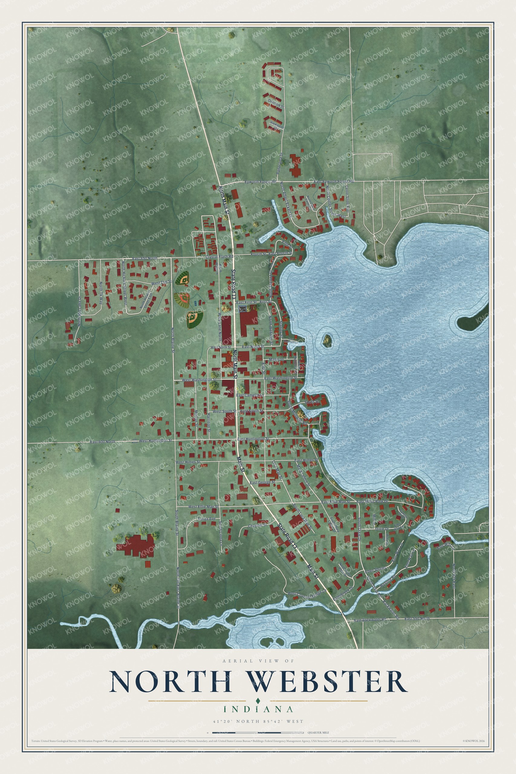 Watermarked full-map preview of North Webster, Indiana