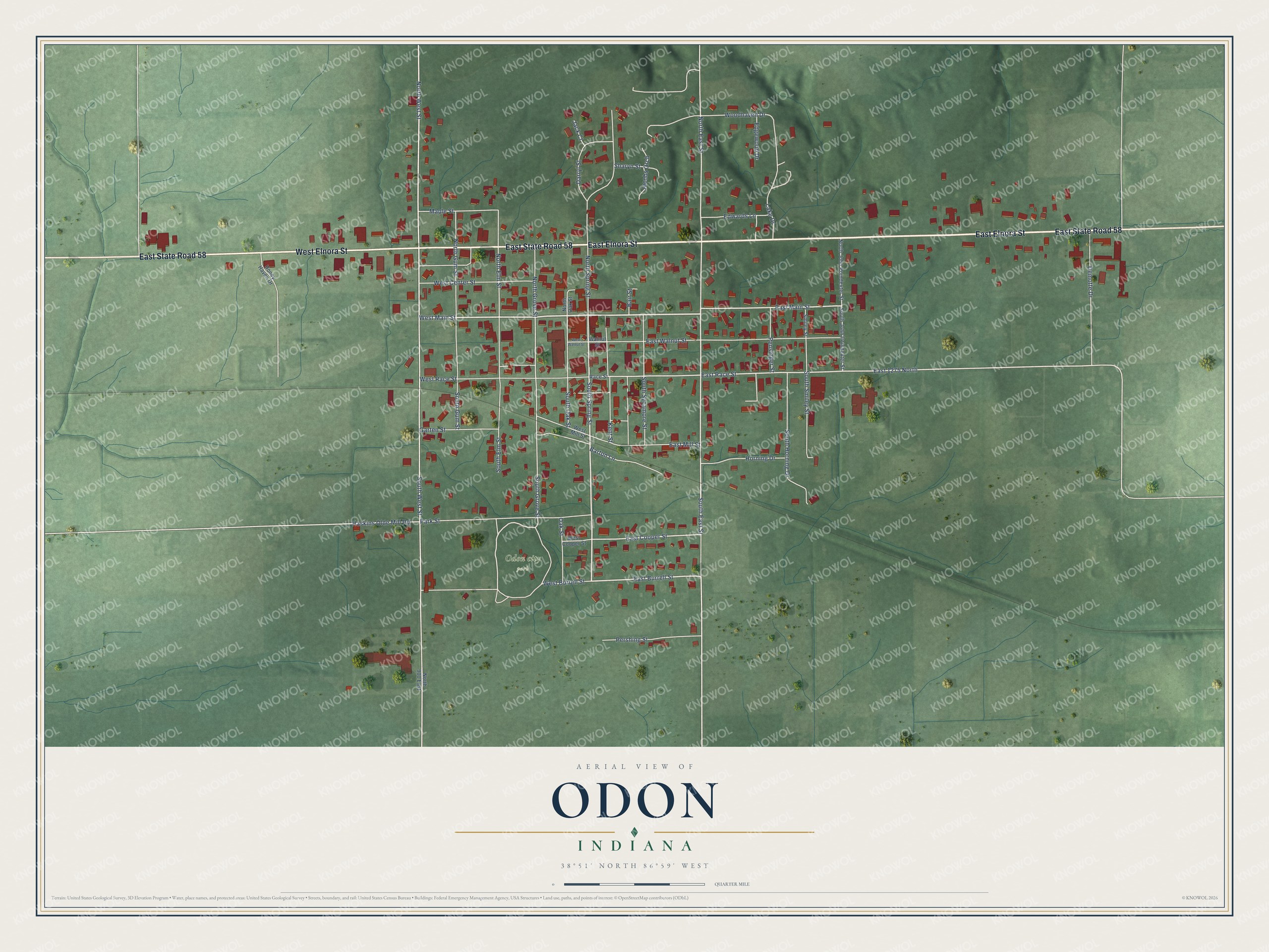 Watermarked full-map preview of Odon, Indiana