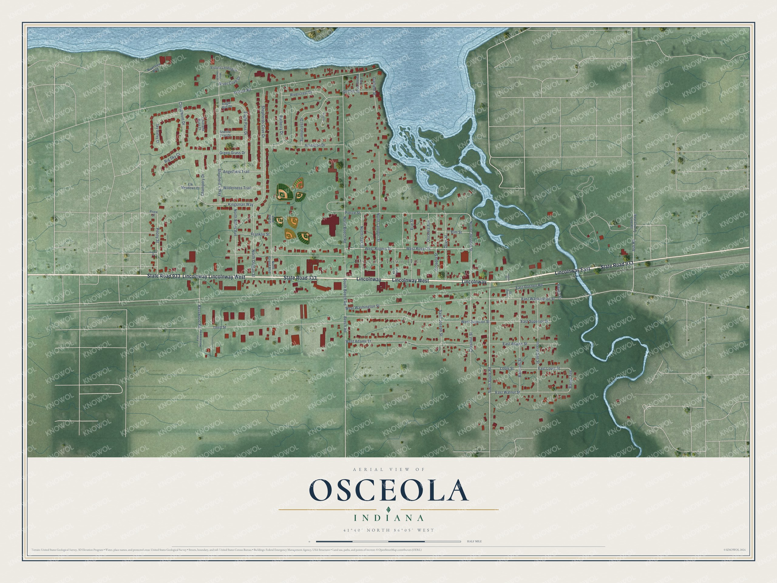 Watermarked full-map preview of Osceola, Indiana