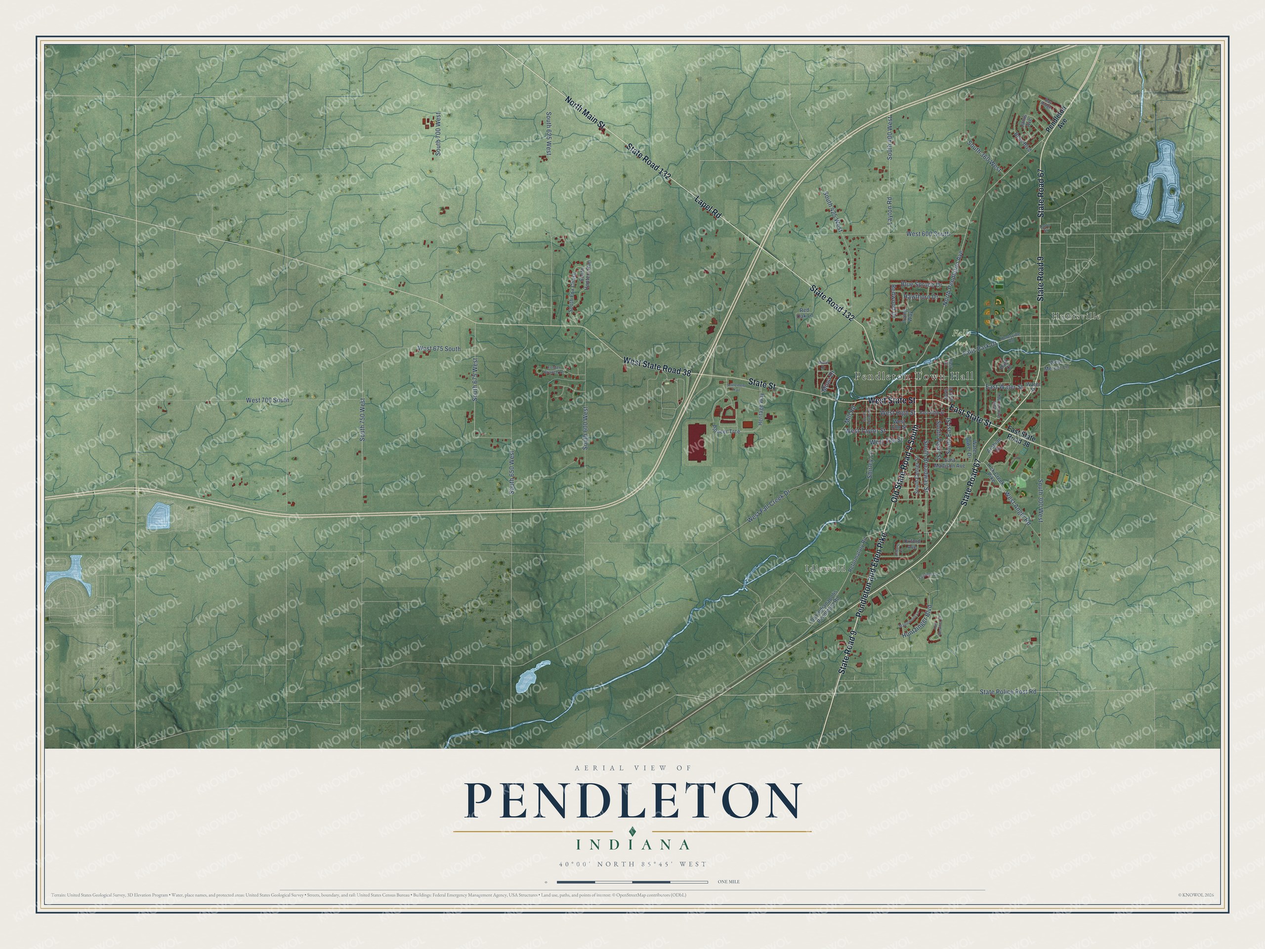 Watermarked full-map preview of Pendleton, Indiana