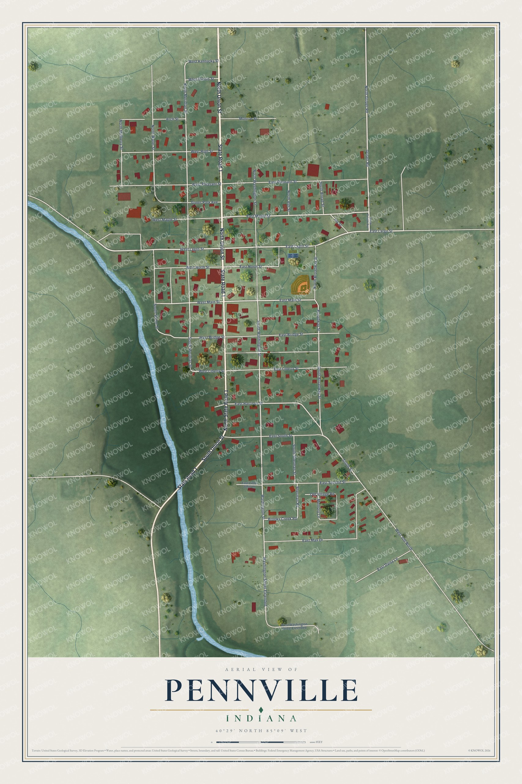 Watermarked full-map preview of Pennville, Indiana