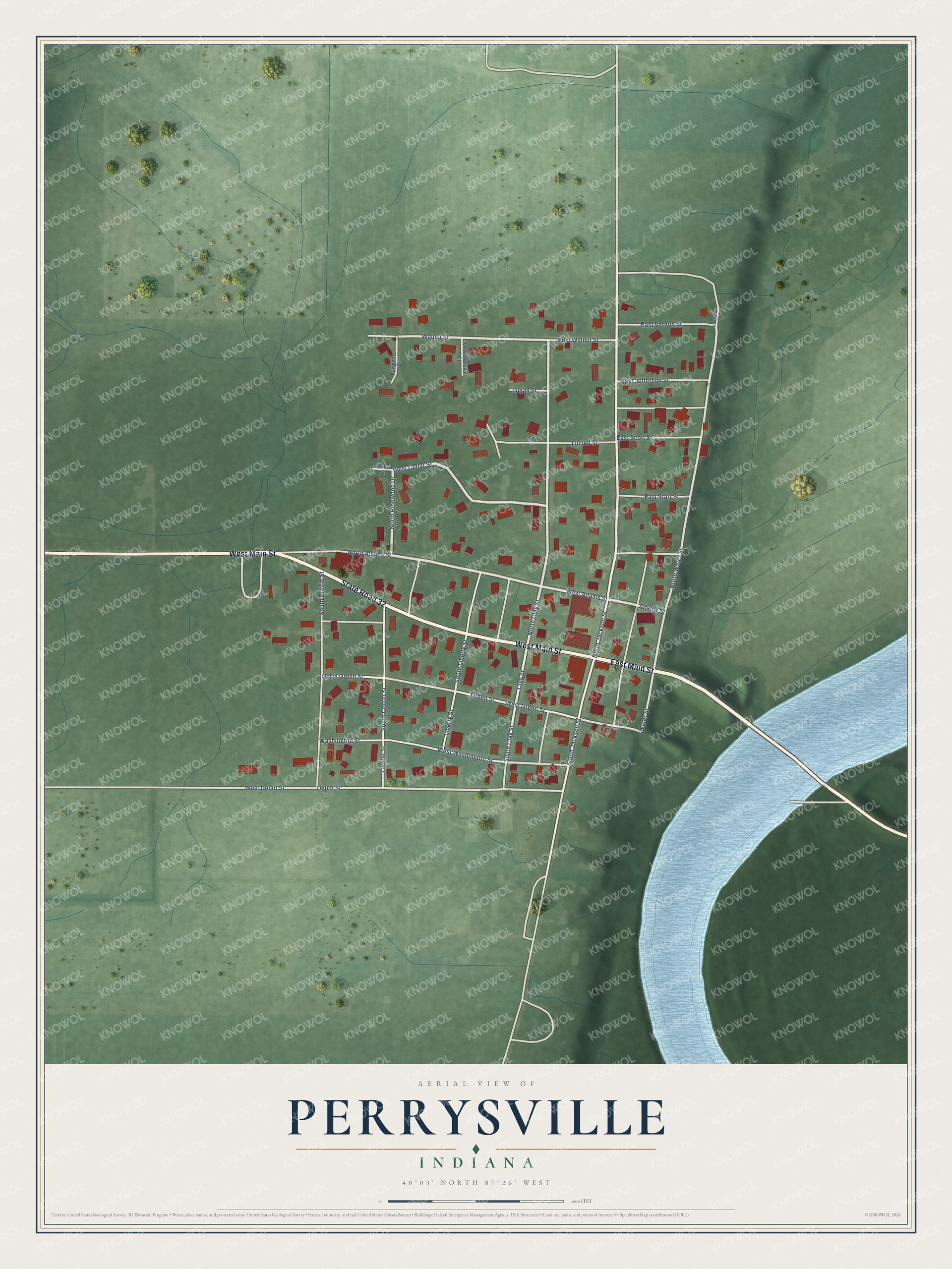 Watermarked full-map preview of Perrysville, Indiana