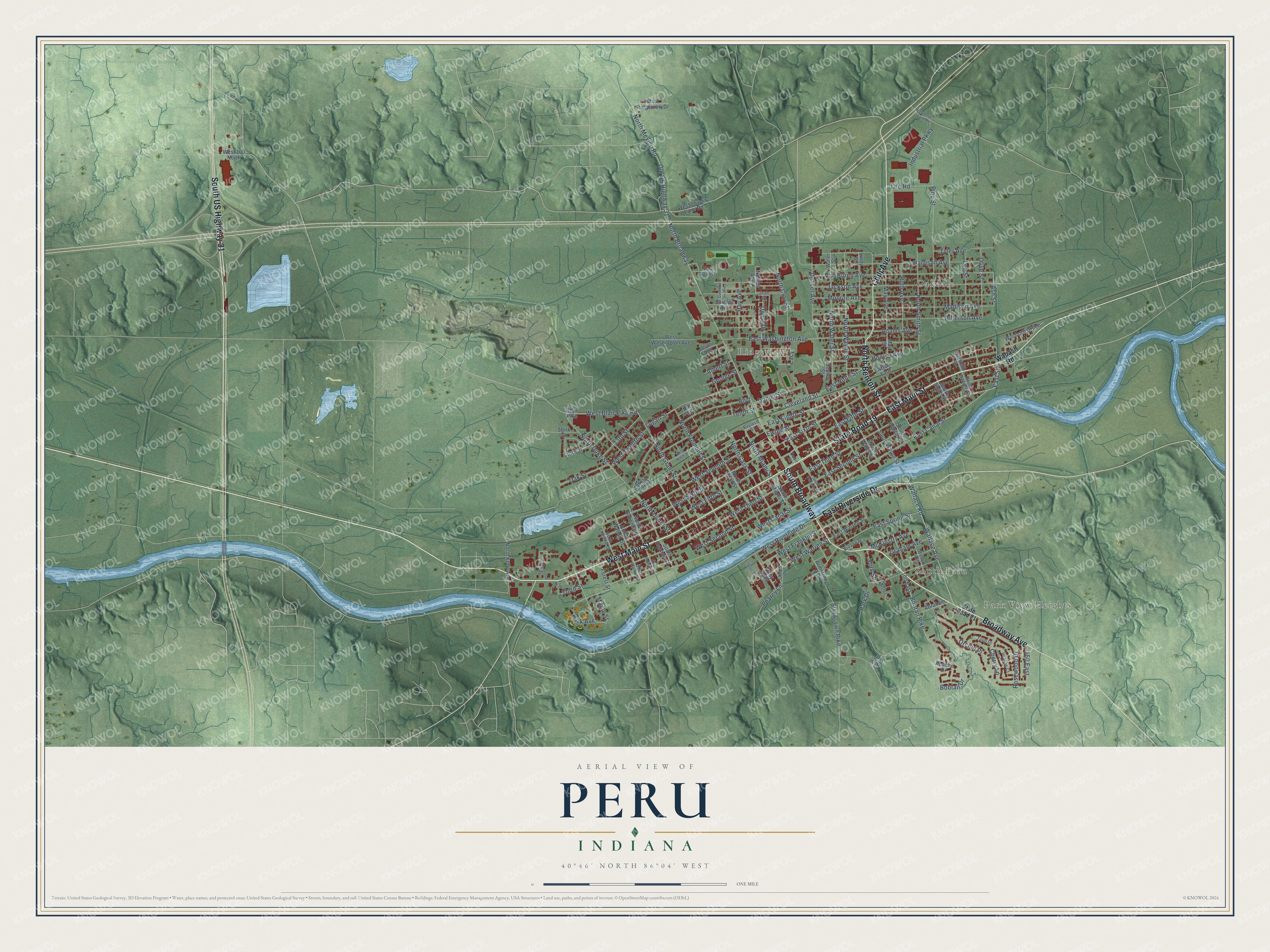Watermarked full-map preview of Peru, Indiana