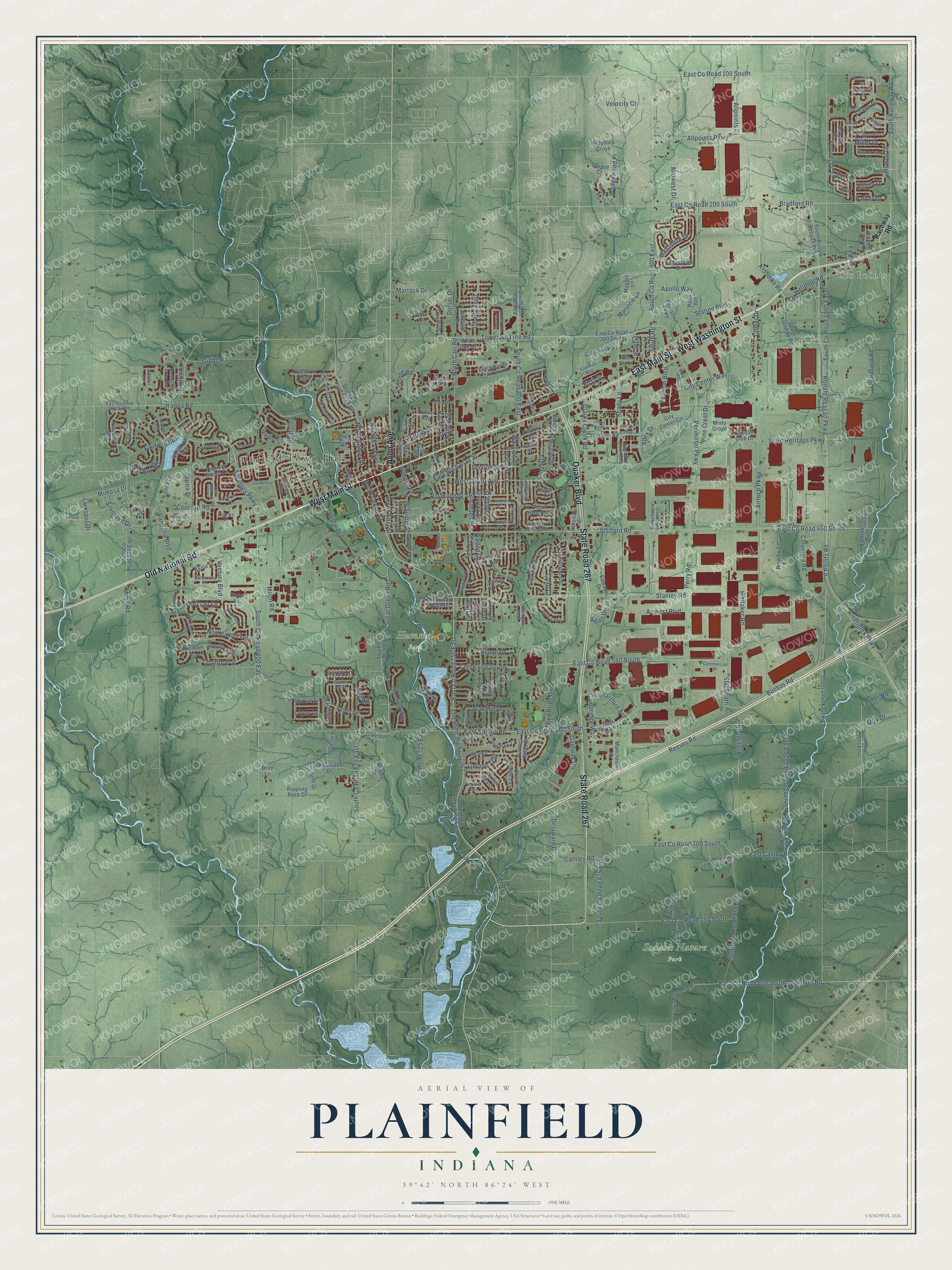 Watermarked full-map preview of Plainfield, Indiana