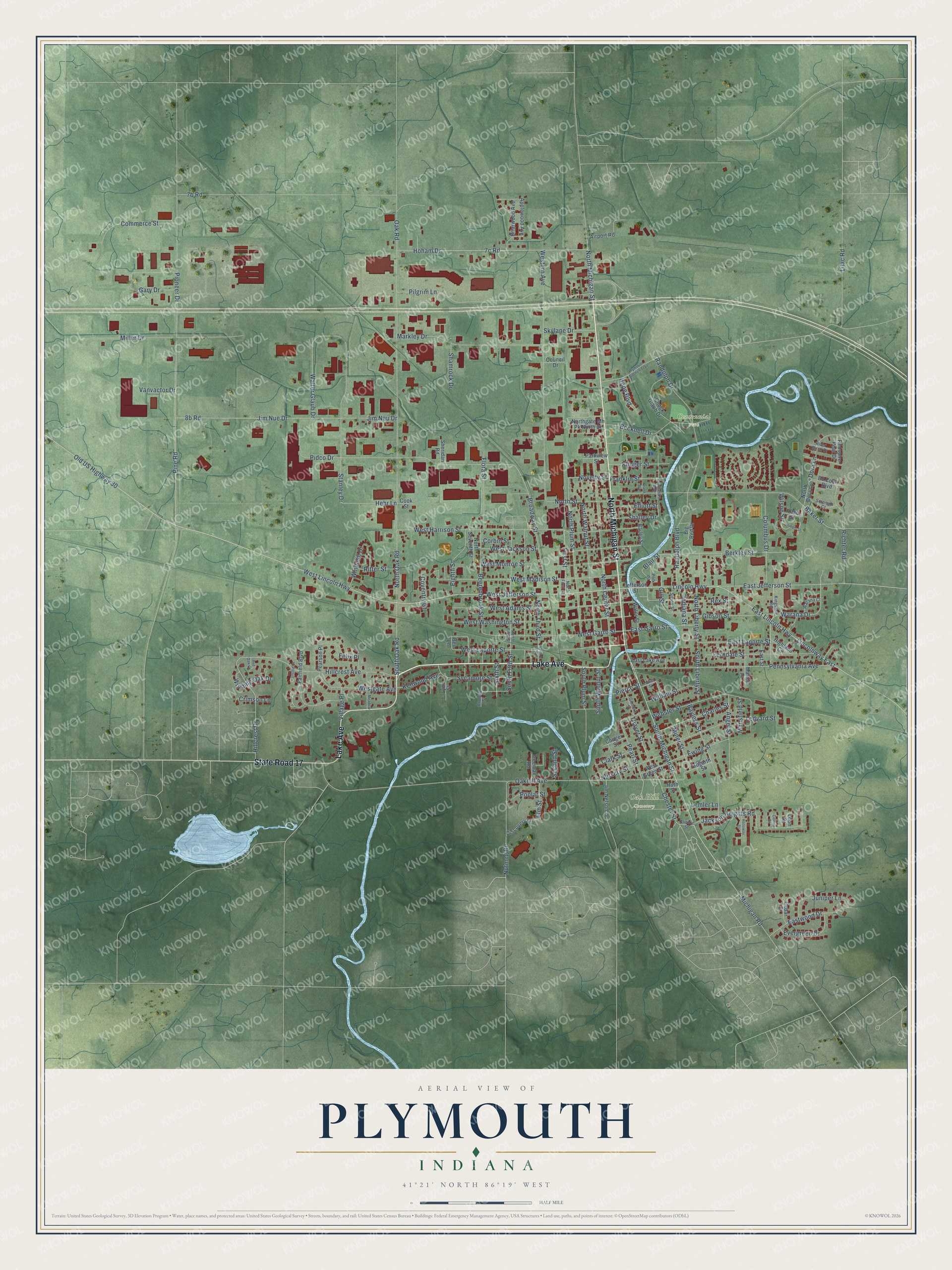 Watermarked full-map preview of Plymouth, Indiana