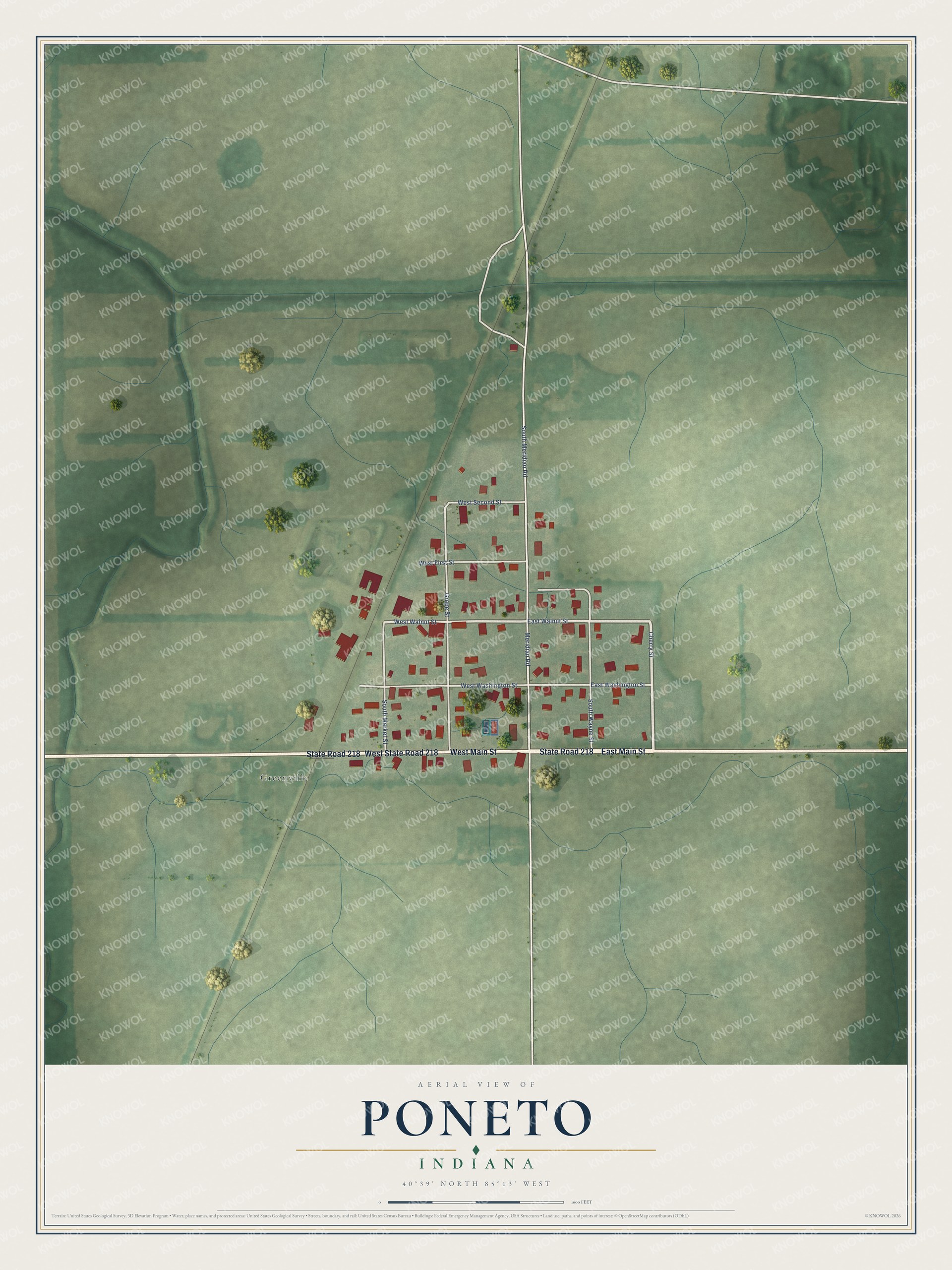 Watermarked full-map preview of Poneto, Indiana