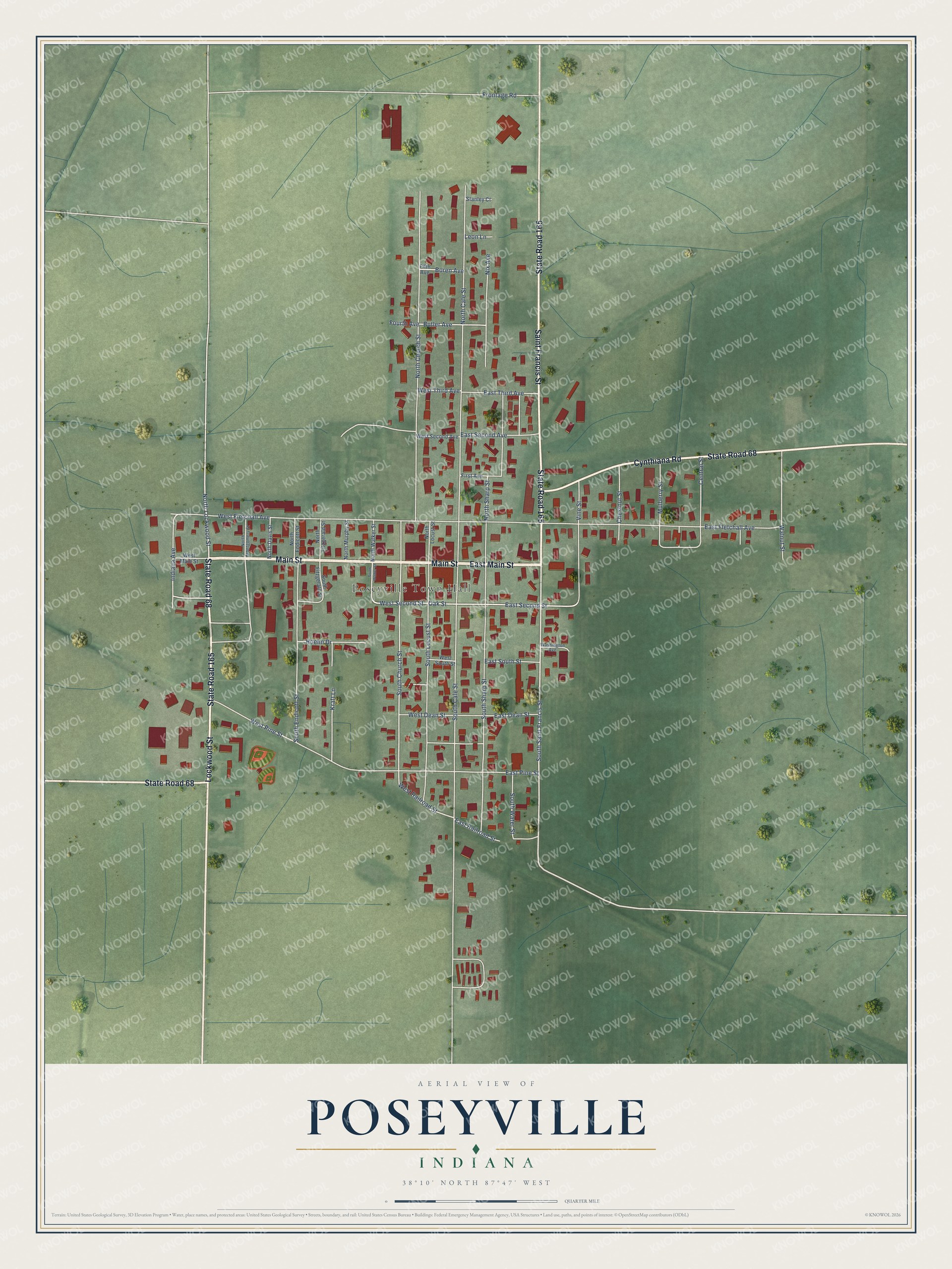 Watermarked full-map preview of Poseyville, Indiana