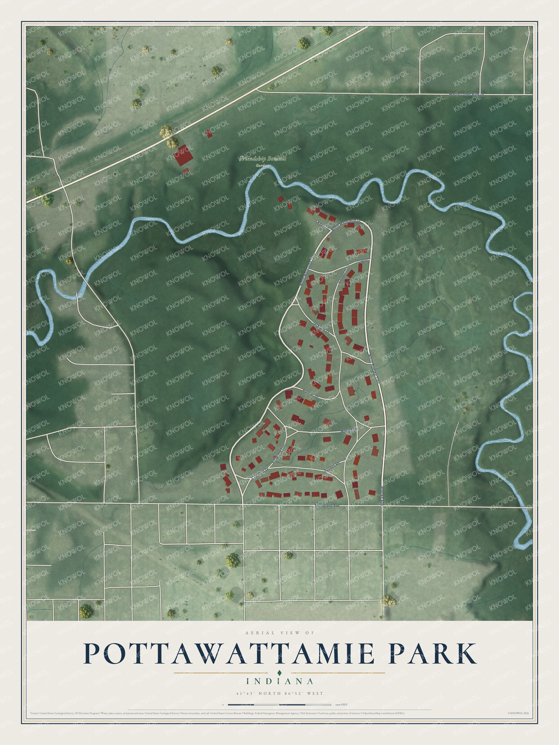 Watermarked full-map preview of Pottawattamie Park, Indiana