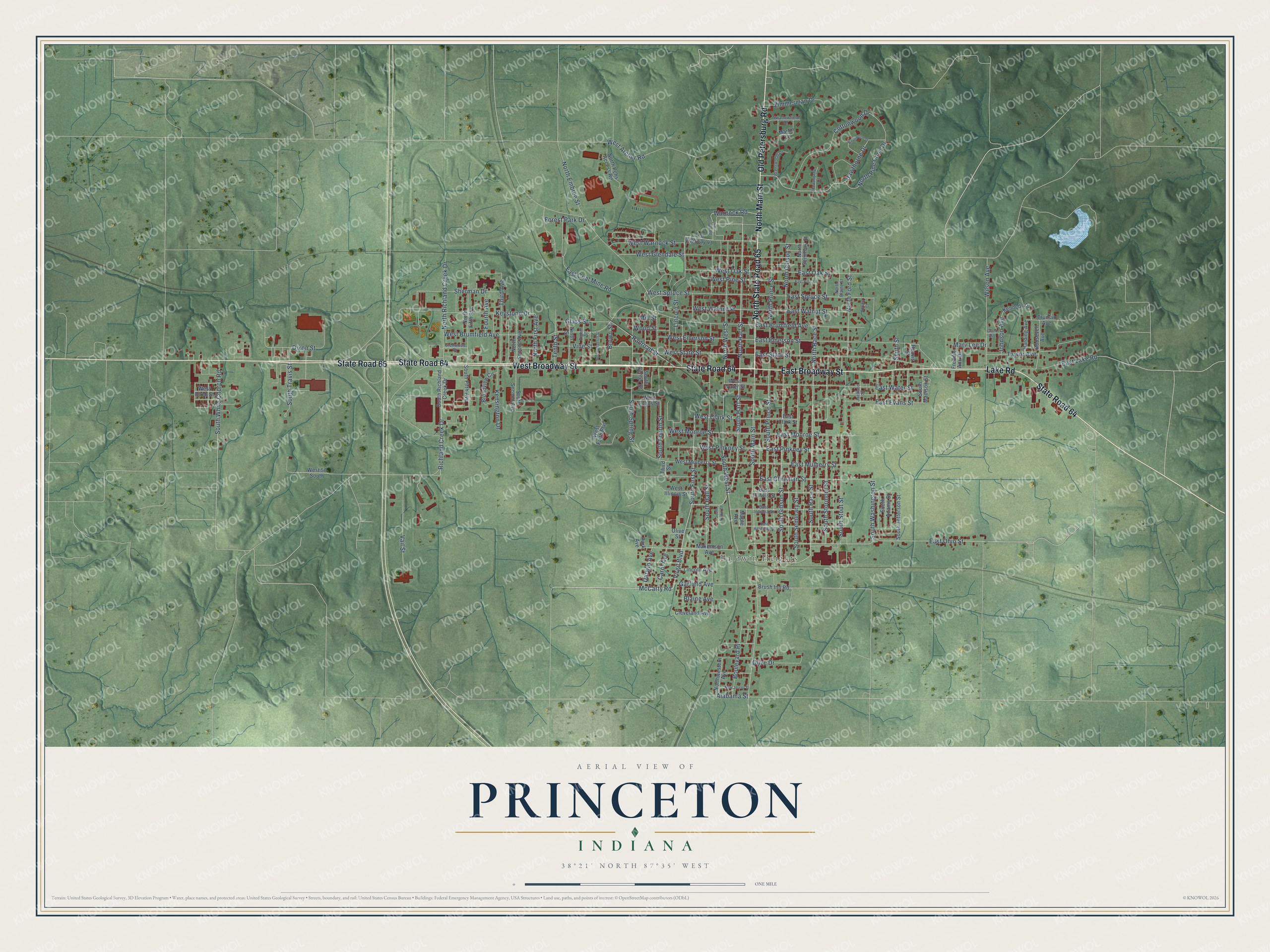 Watermarked full-map preview of Princeton, Indiana
