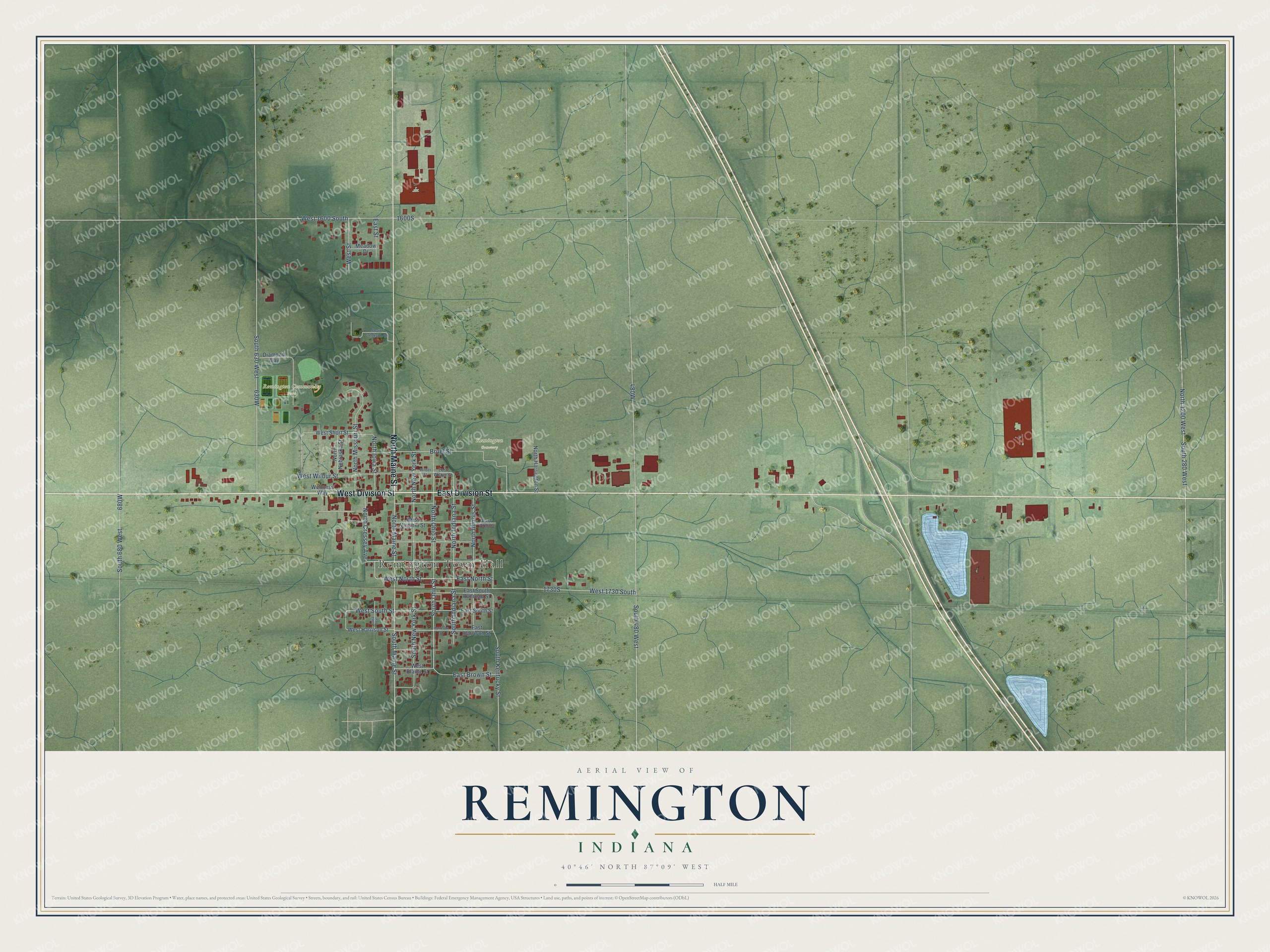 Watermarked full-map preview of Remington, Indiana