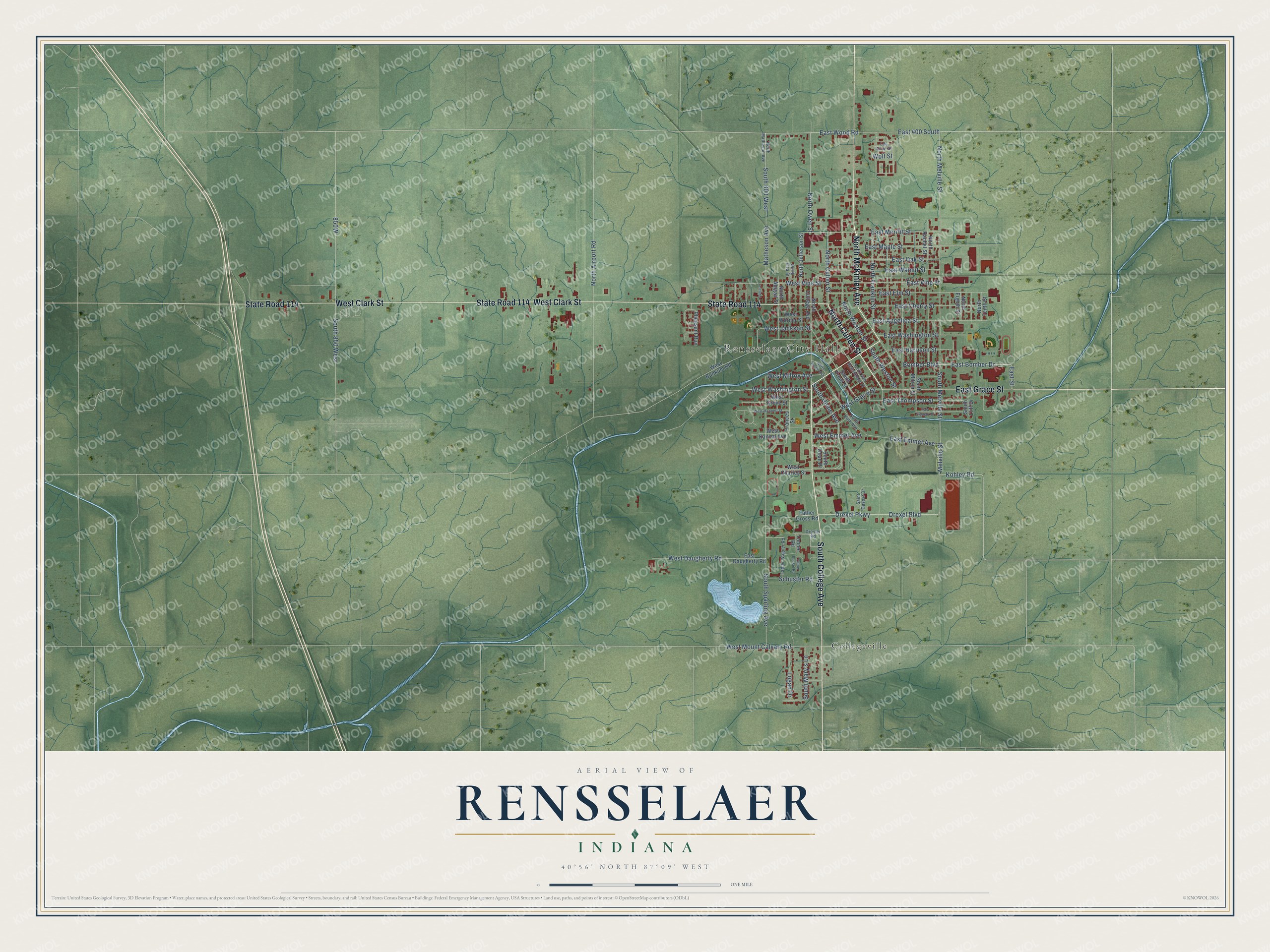 Watermarked full-map preview of Rensselaer, Indiana