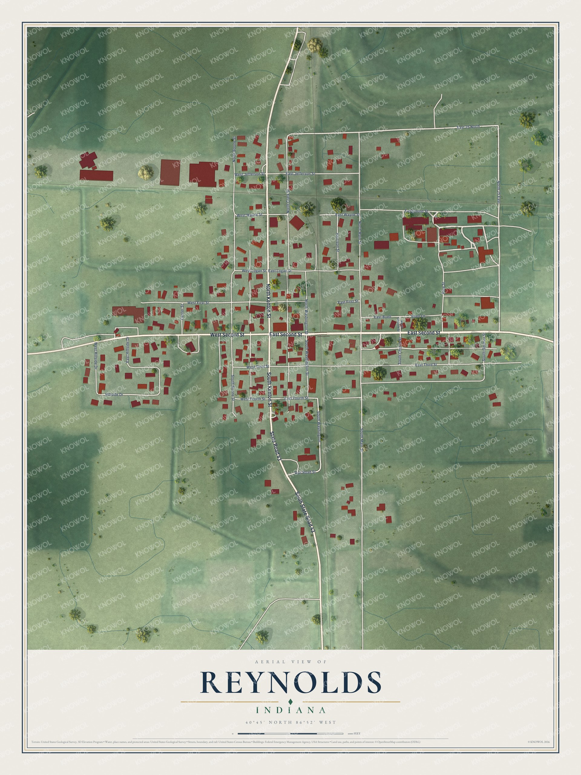 Watermarked full-map preview of Reynolds, Indiana