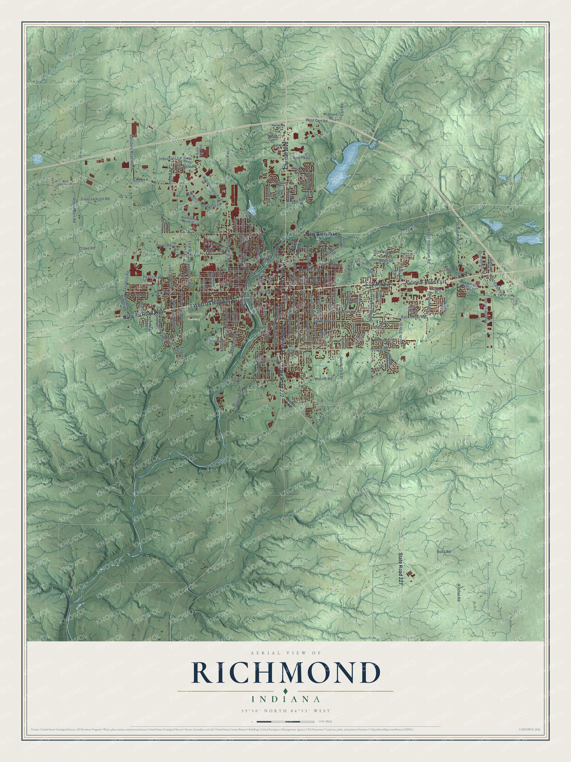 Watermarked full-map preview of Richmond, Indiana