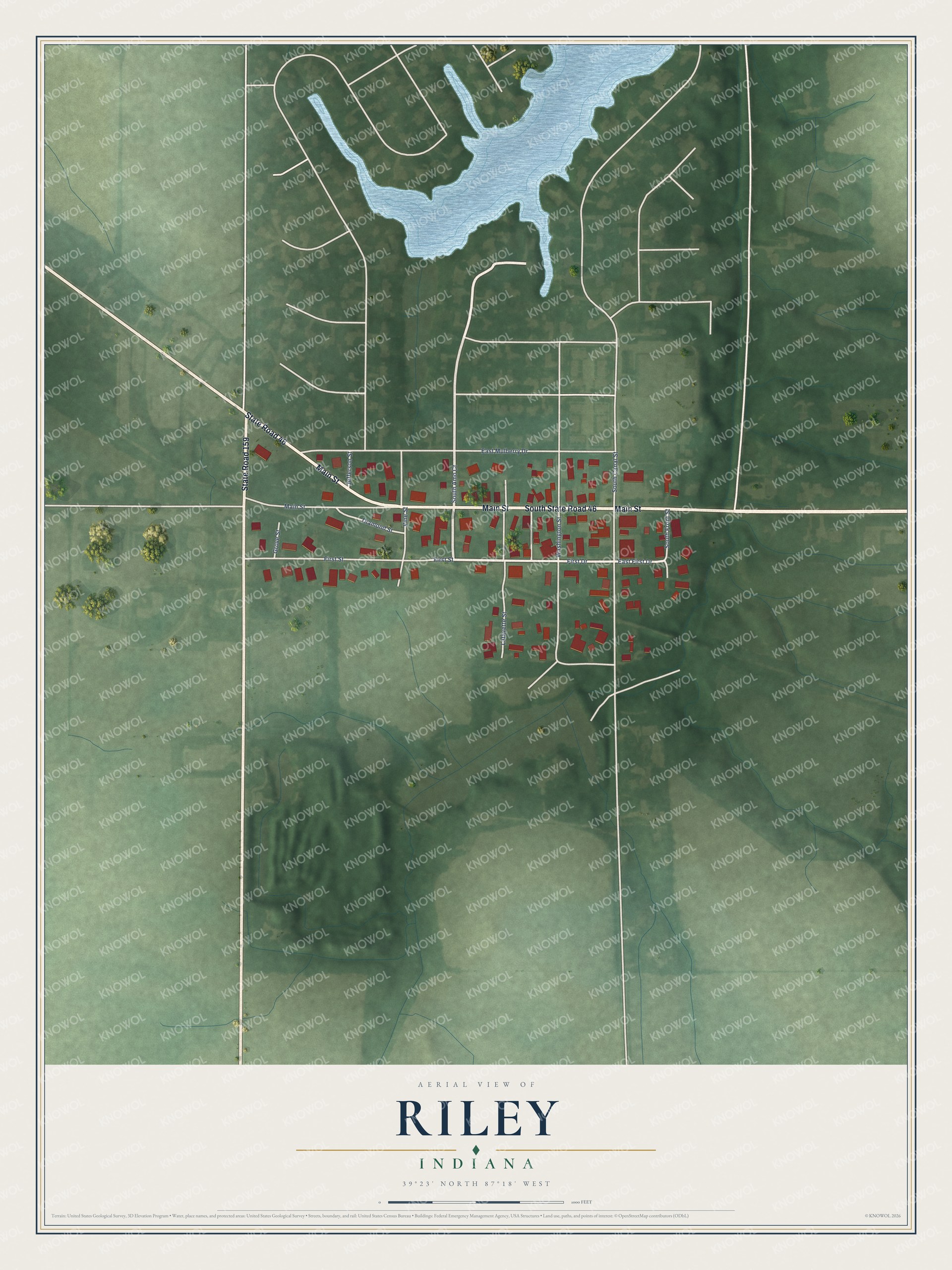 Watermarked full-map preview of Riley, Indiana