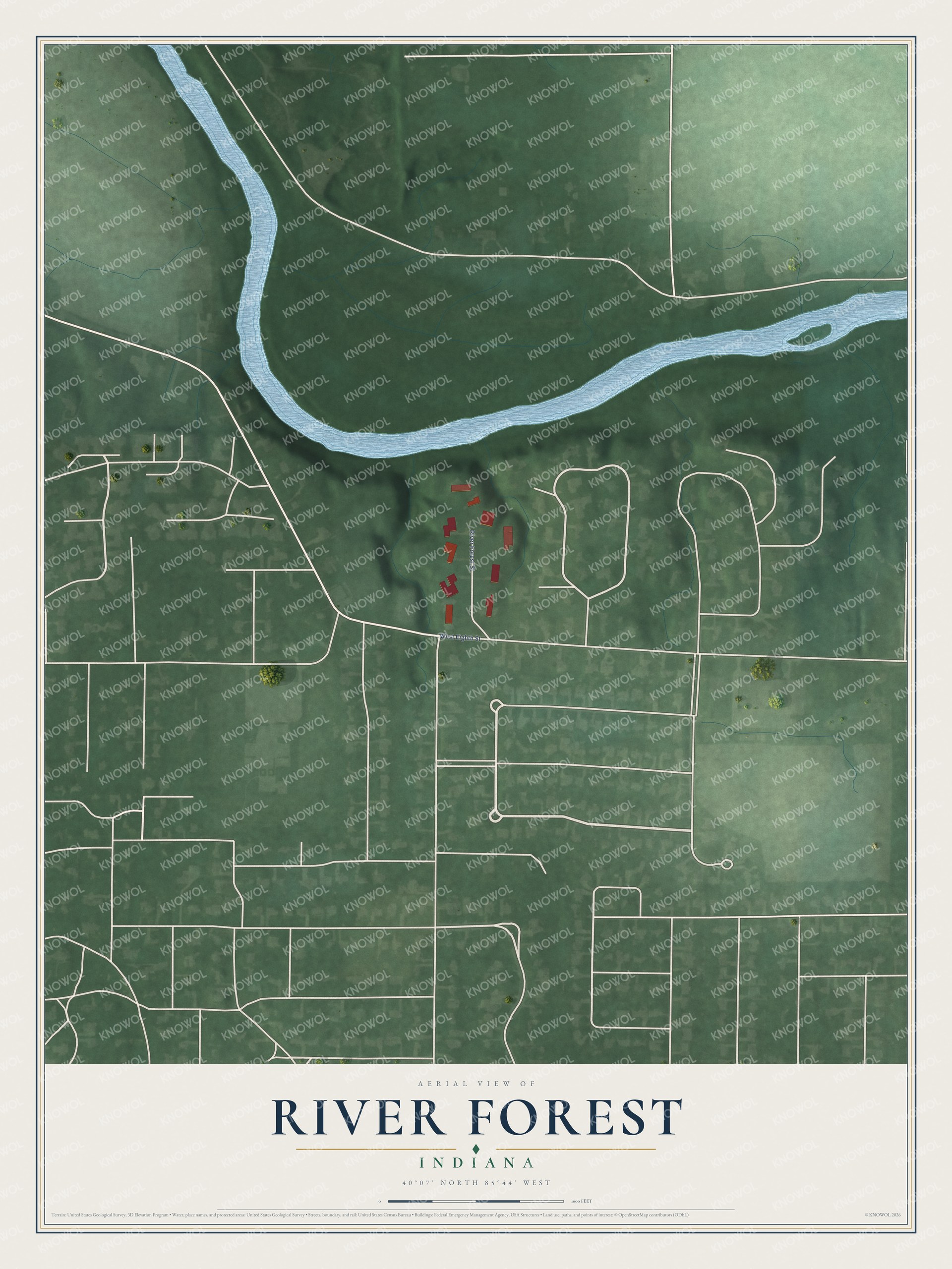 Watermarked full-map preview of River Forest, Indiana