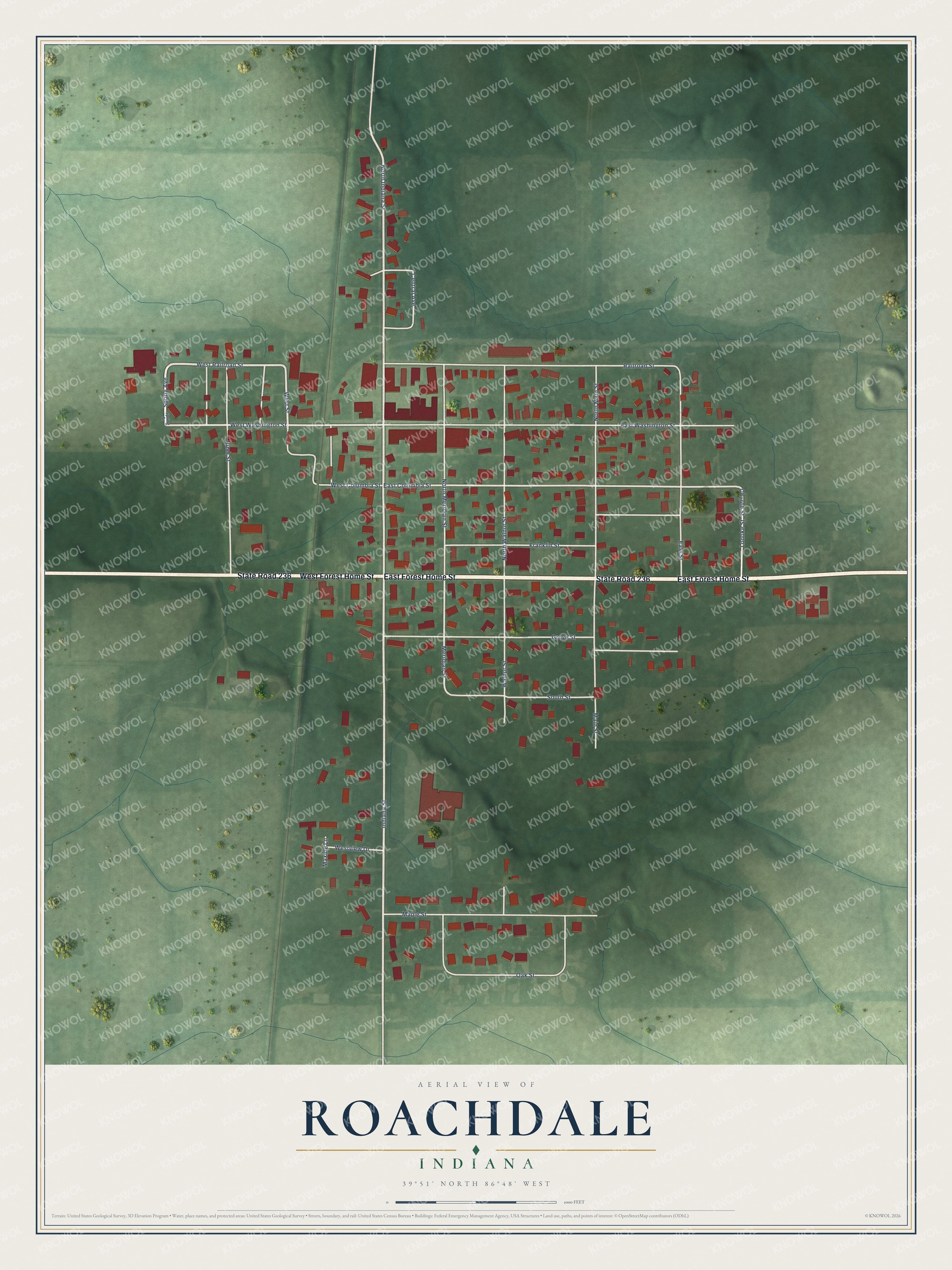 Watermarked full-map preview of Roachdale, Indiana