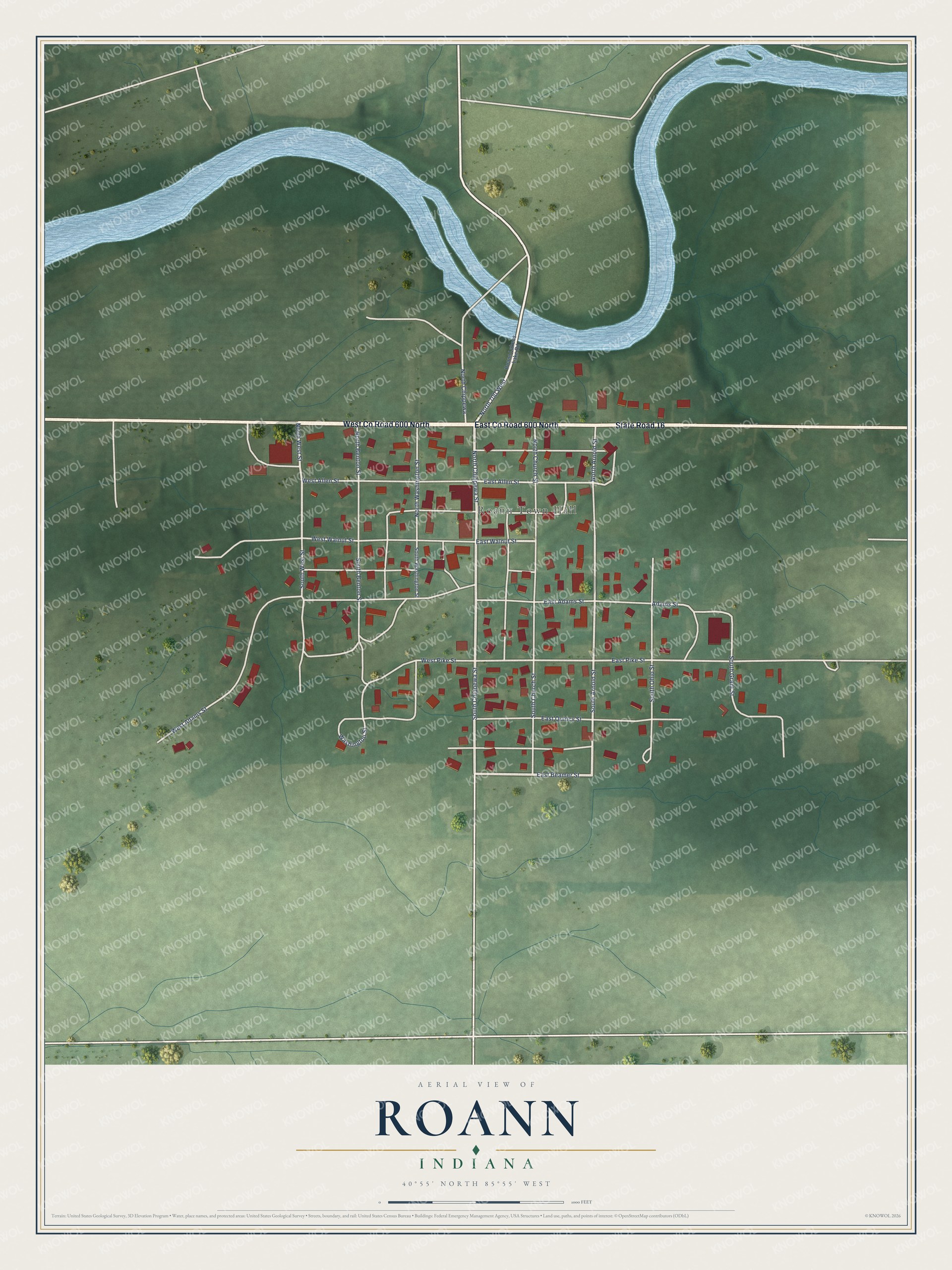 Watermarked full-map preview of Roann, Indiana