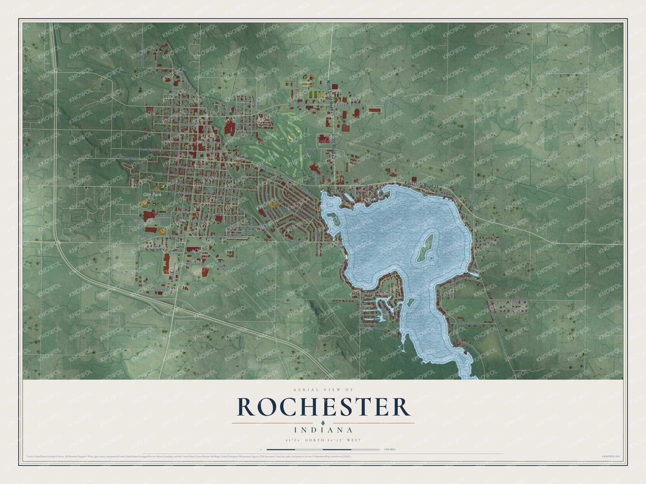 Watermarked full-map preview of Rochester, Indiana