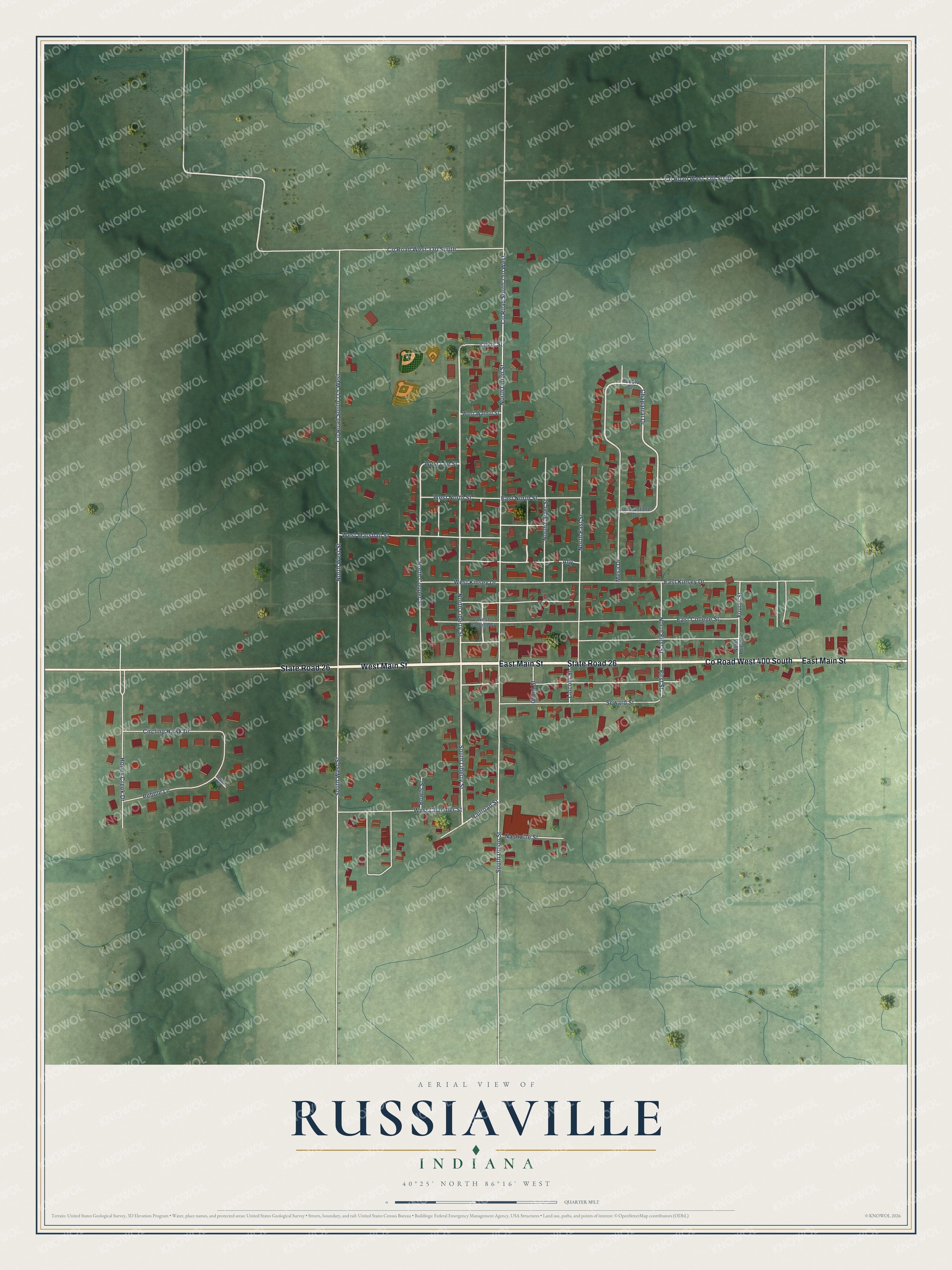 Watermarked full-map preview of Russiaville, Indiana