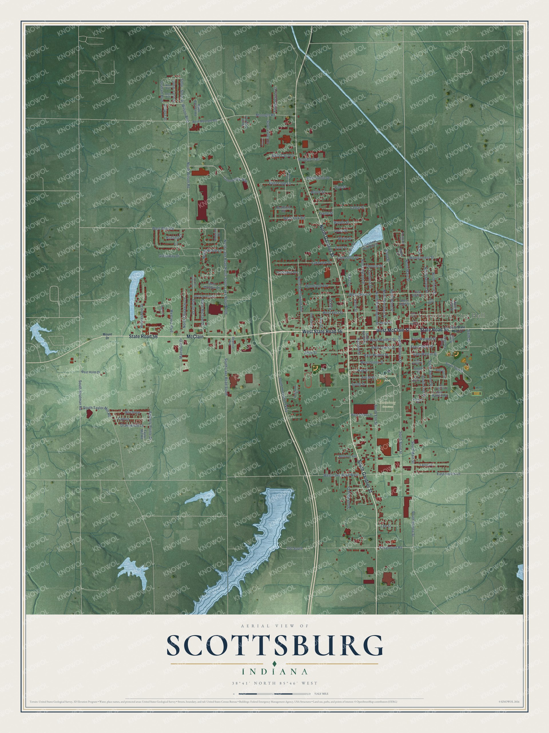 Watermarked full-map preview of Scottsburg, Indiana