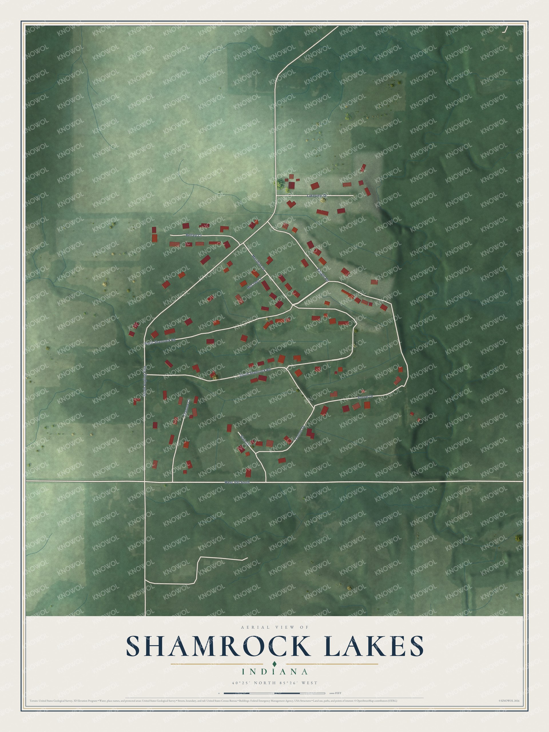 Watermarked full-map preview of Shamrock Lakes, Indiana