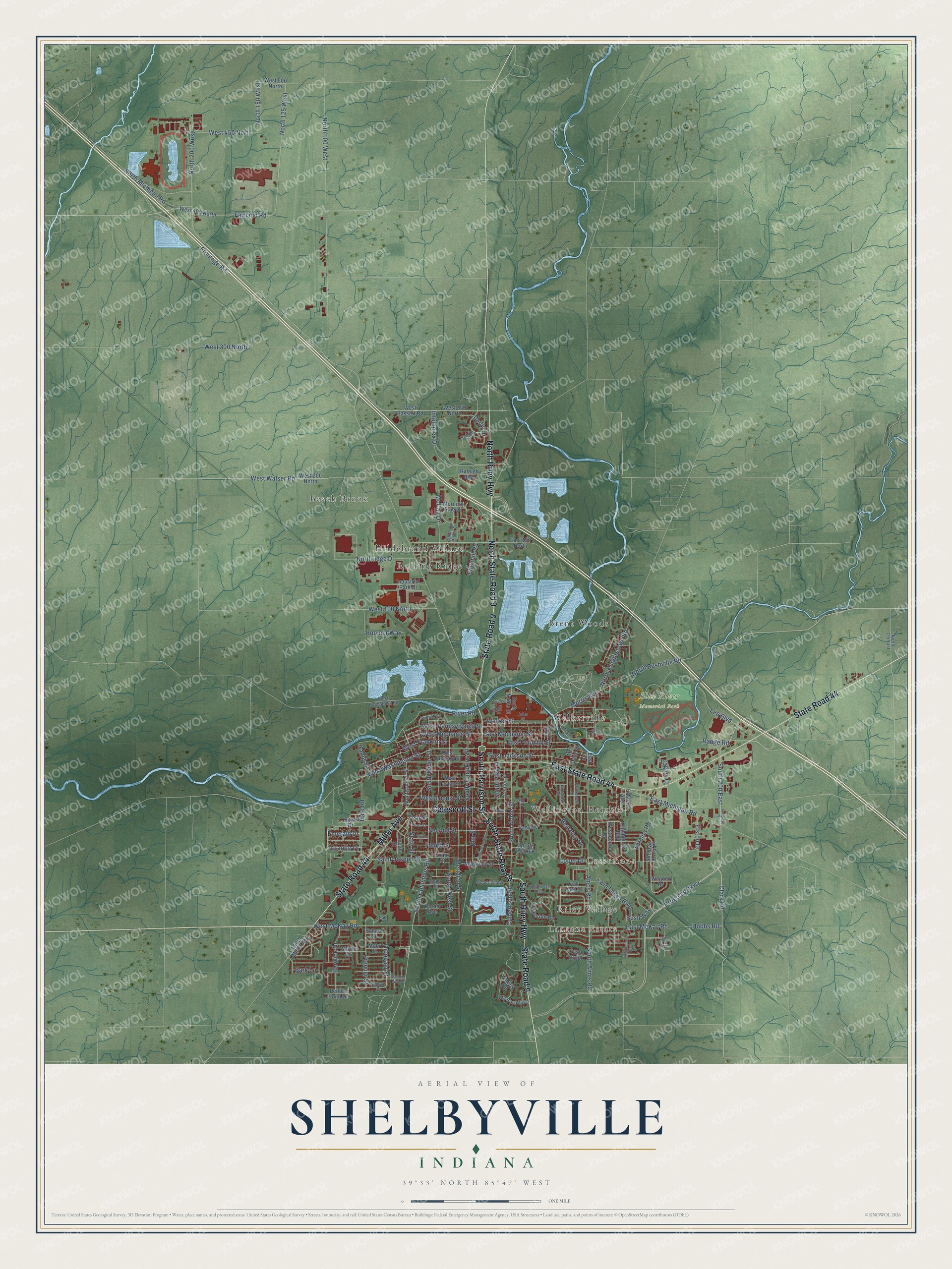 Watermarked full-map preview of Shelbyville, Indiana