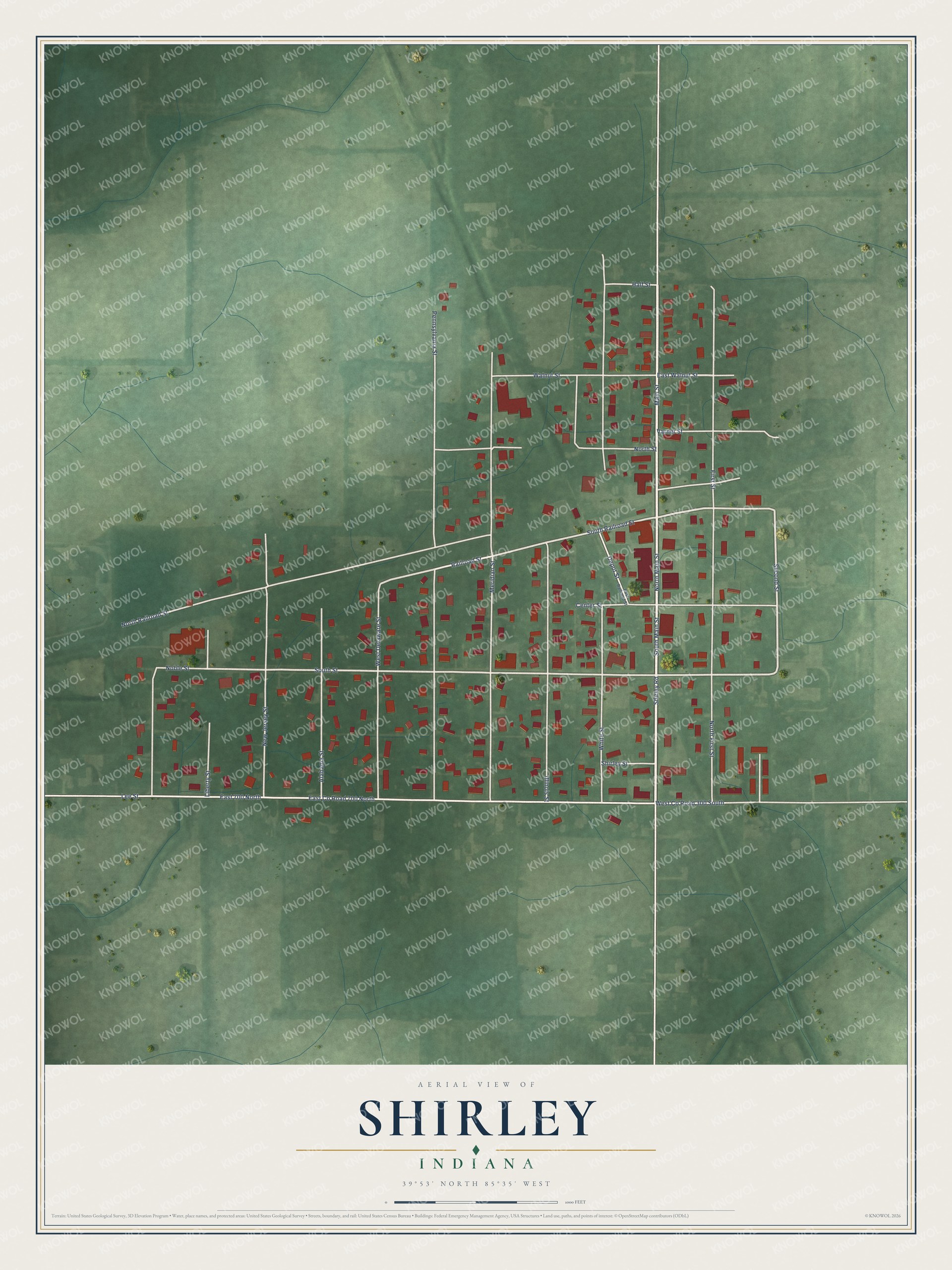 Watermarked full-map preview of Shirley, Indiana