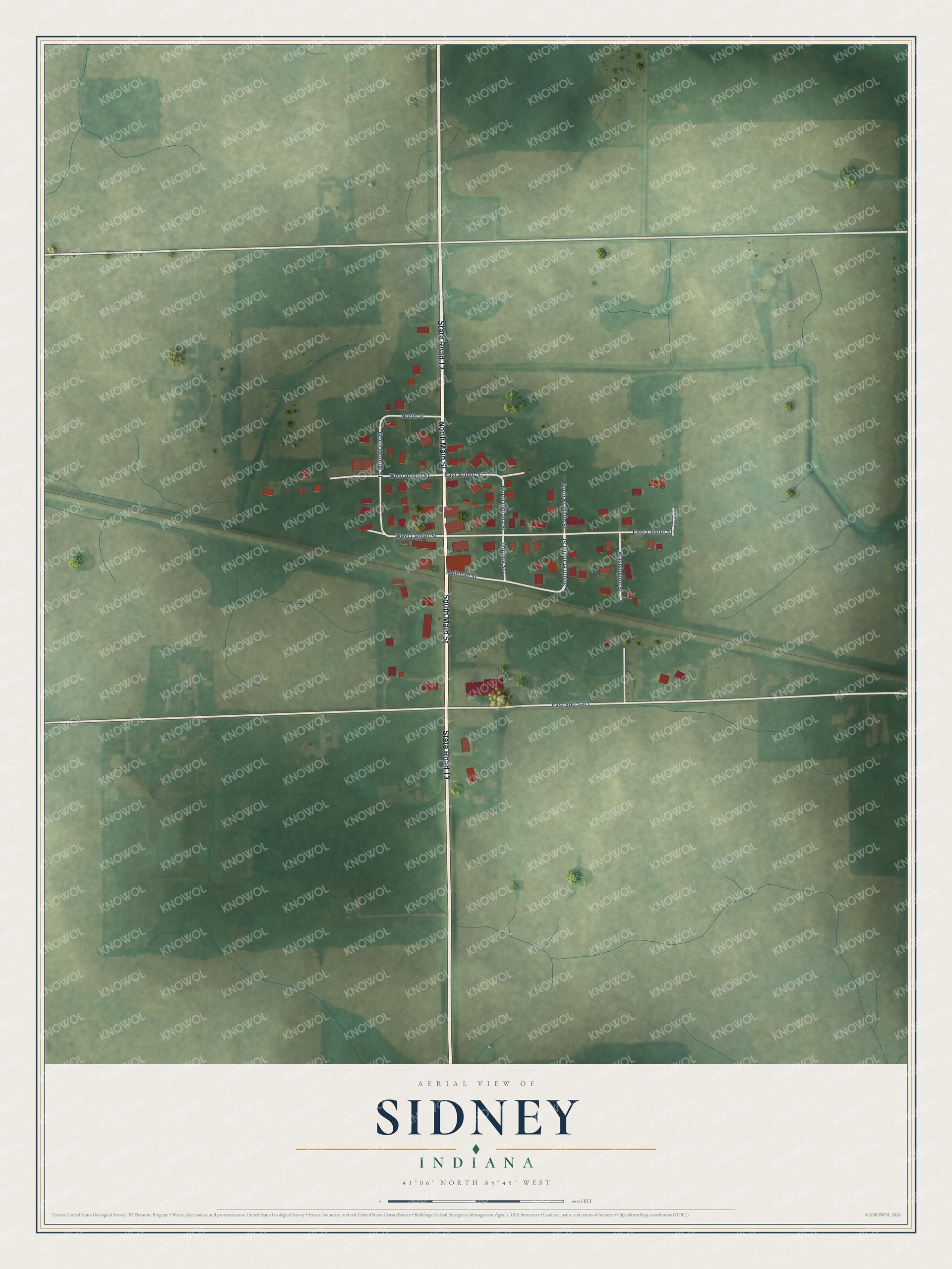 Watermarked full-map preview of Sidney, Indiana
