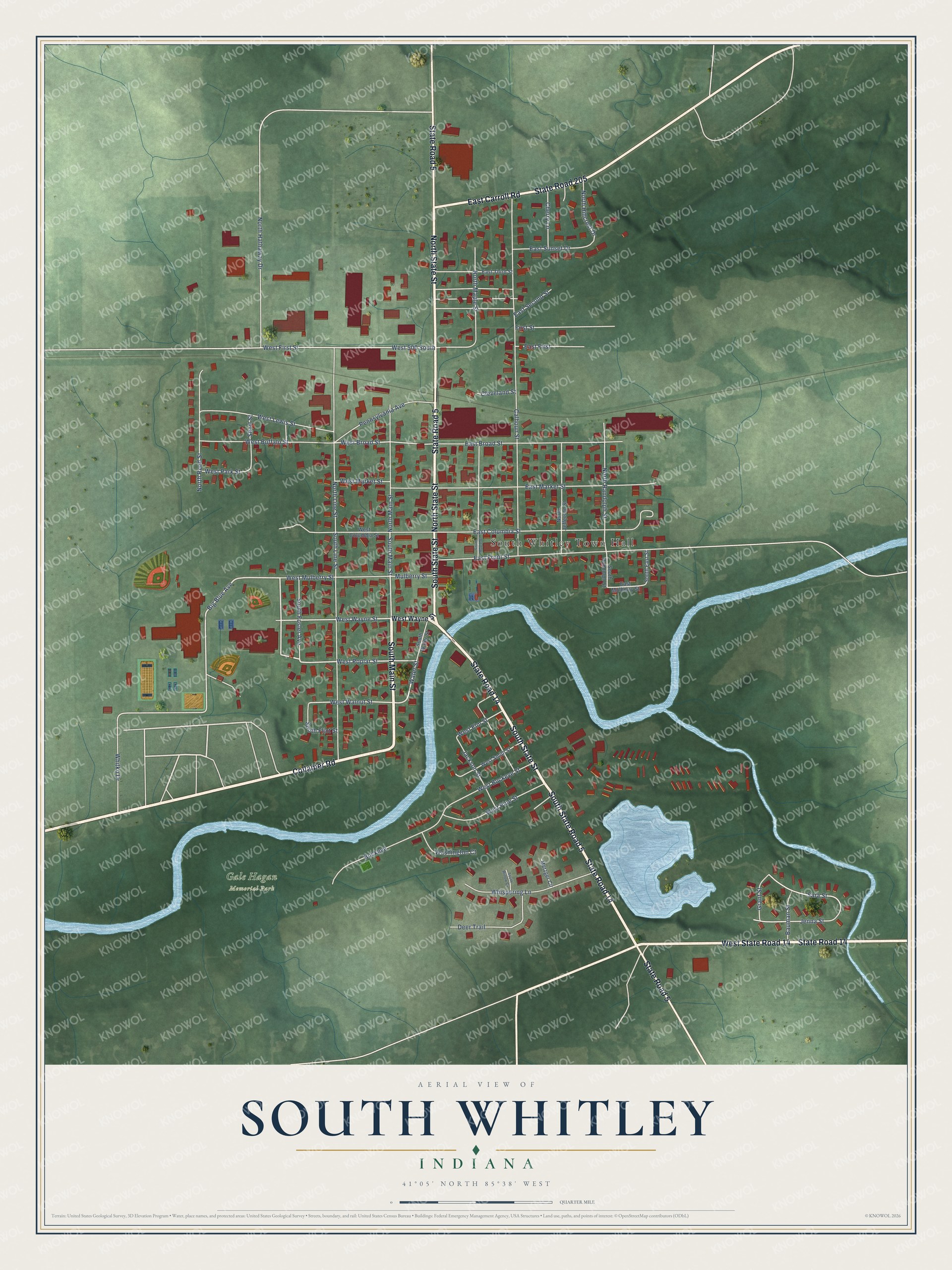 Watermarked full-map preview of South Whitley, Indiana