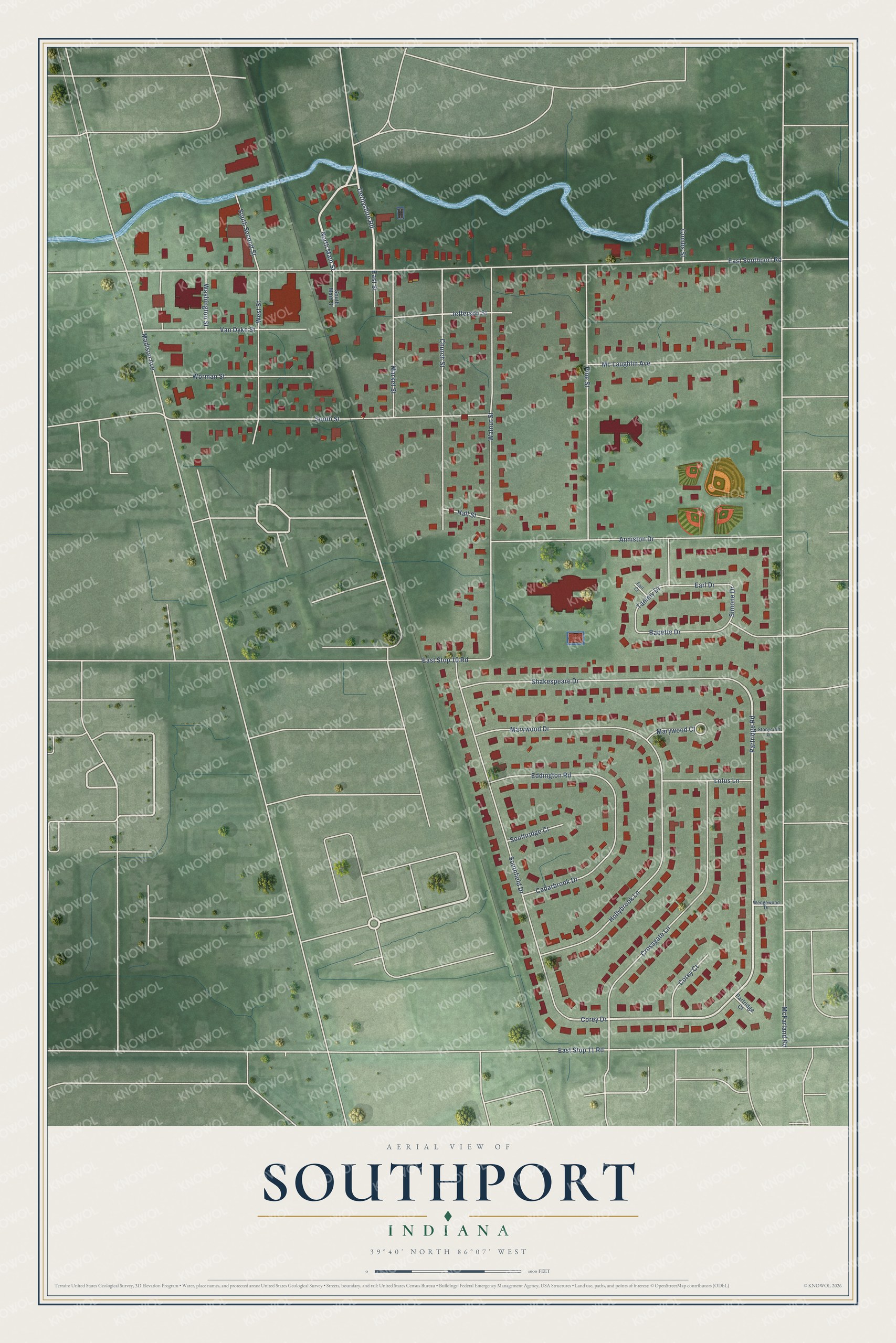 Watermarked full-map preview of Southport, Indiana
