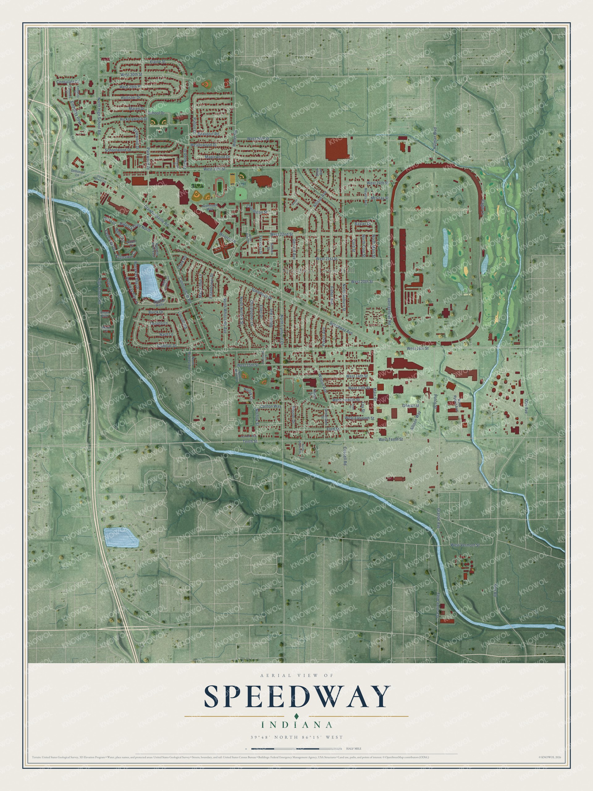 Watermarked full-map preview of Speedway, Indiana
