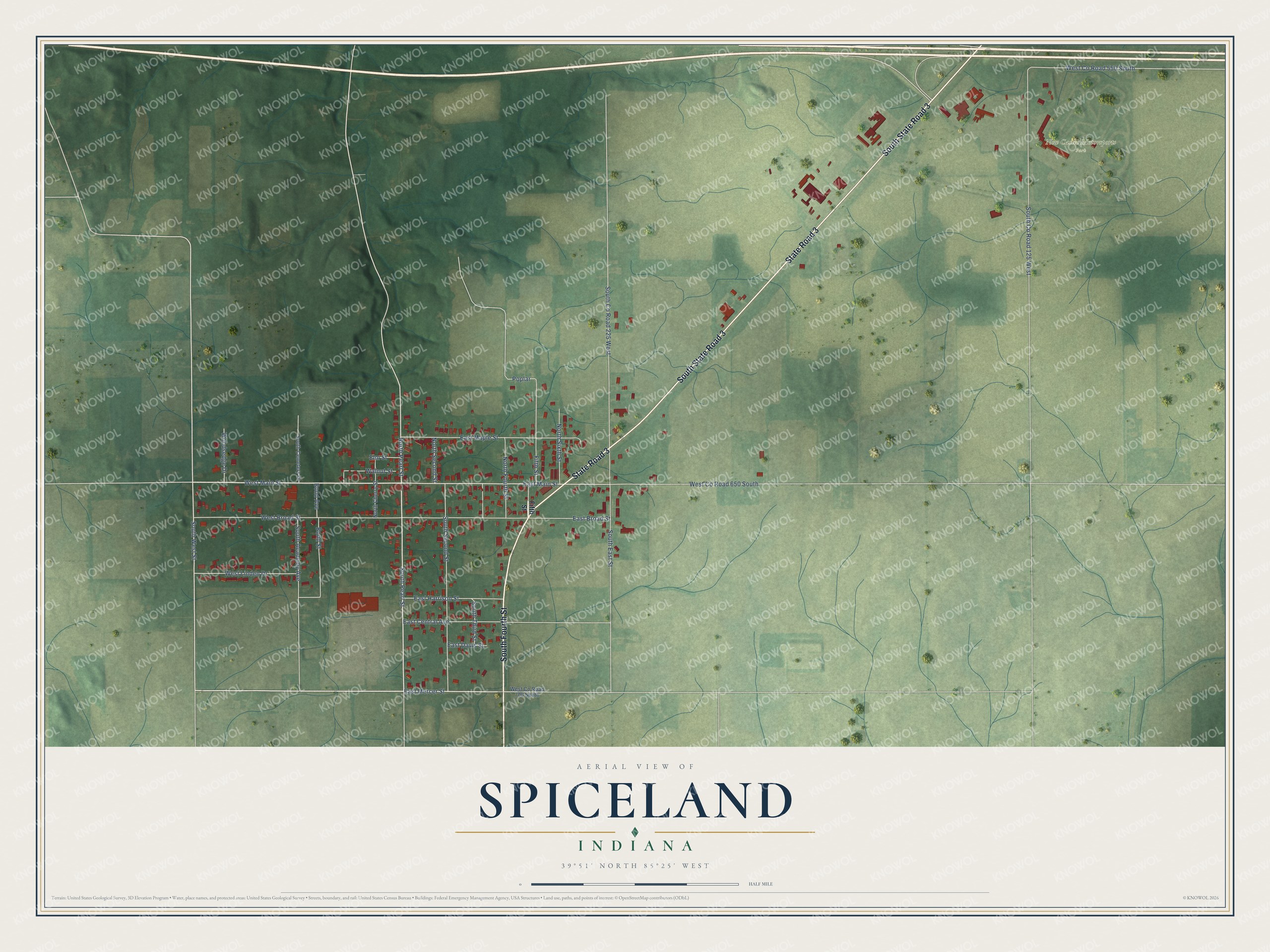 Watermarked full-map preview of Spiceland, Indiana