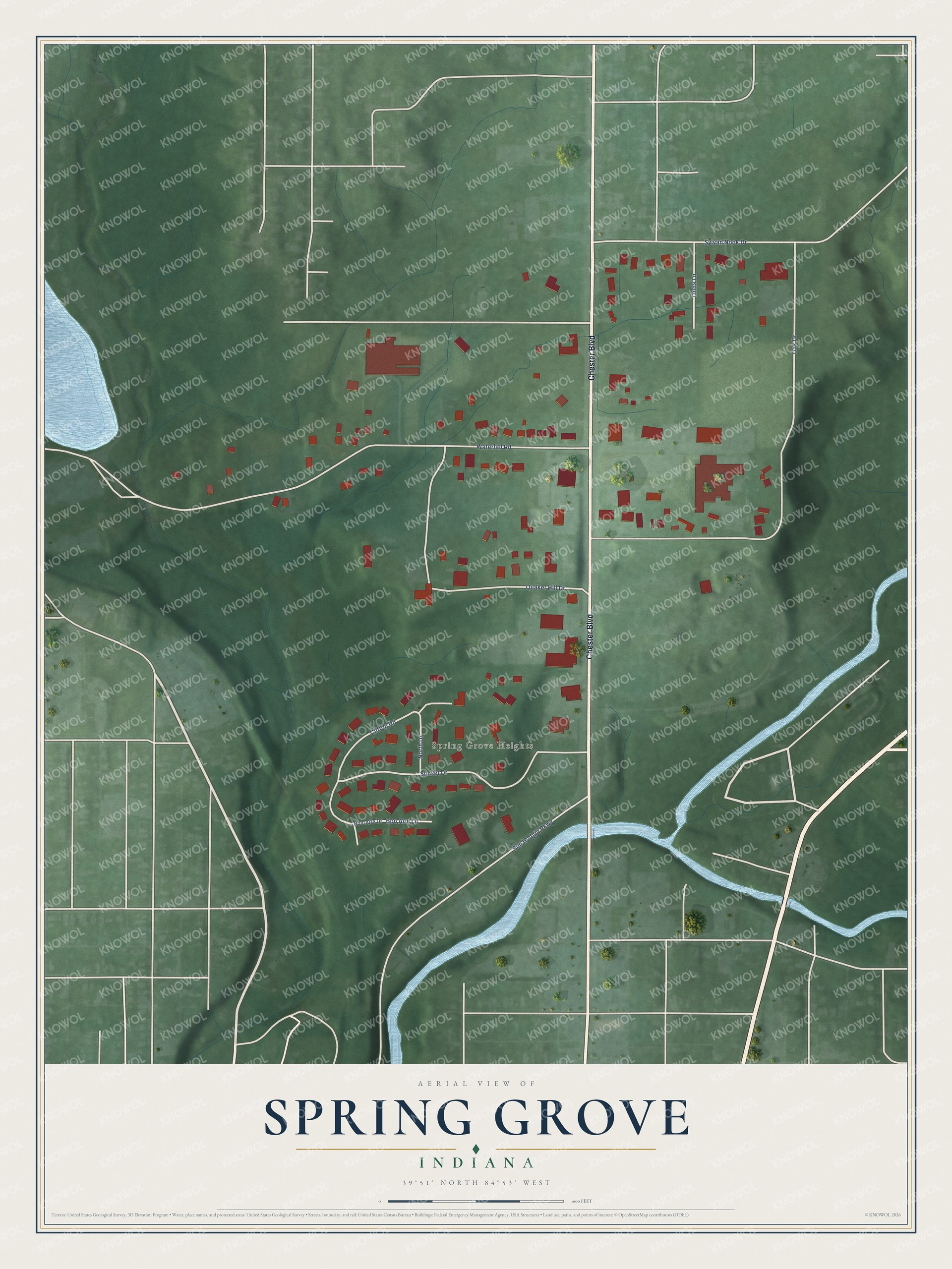 Watermarked full-map preview of Spring Grove, Indiana