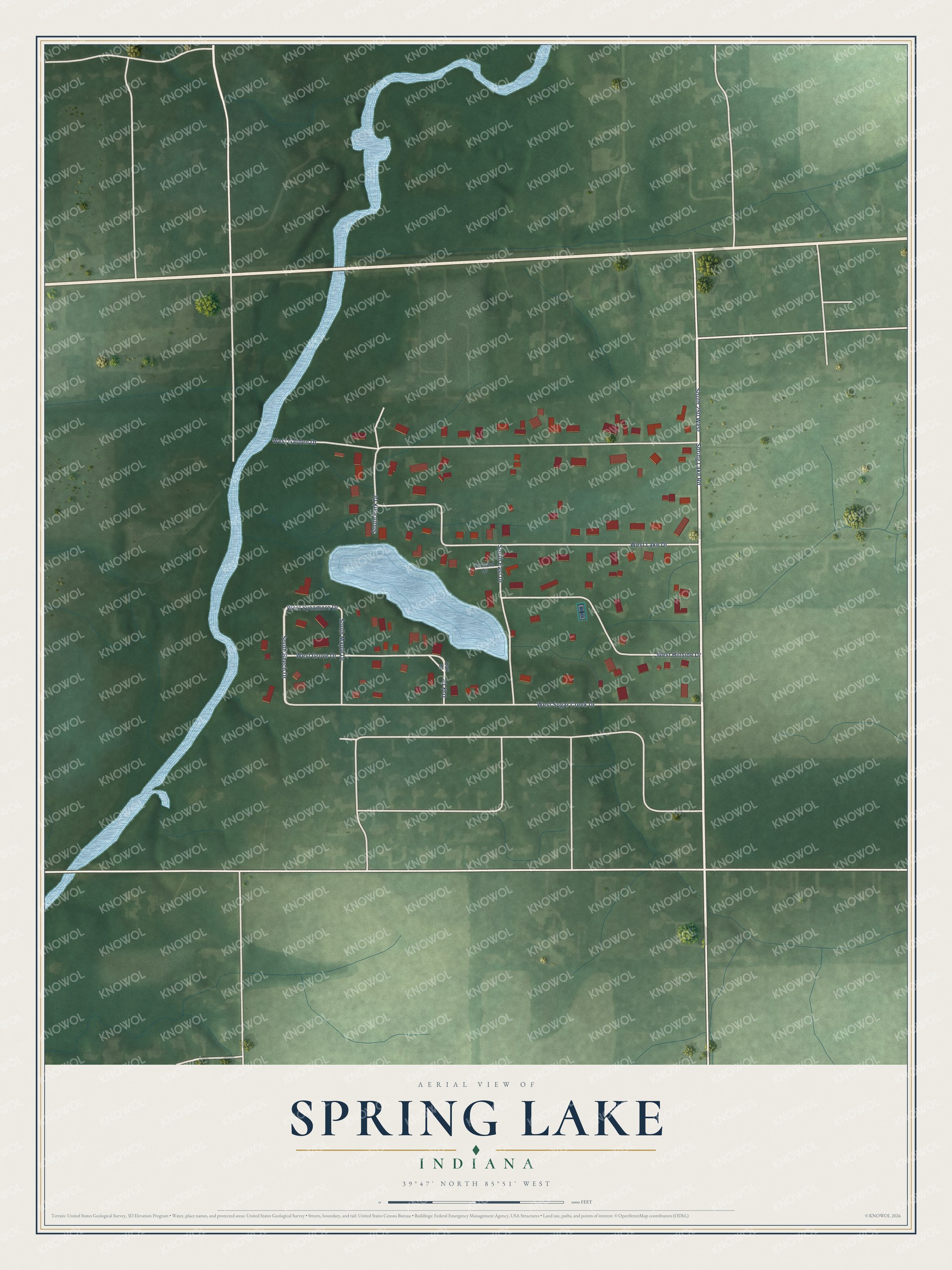 Watermarked full-map preview of Spring Lake, Indiana