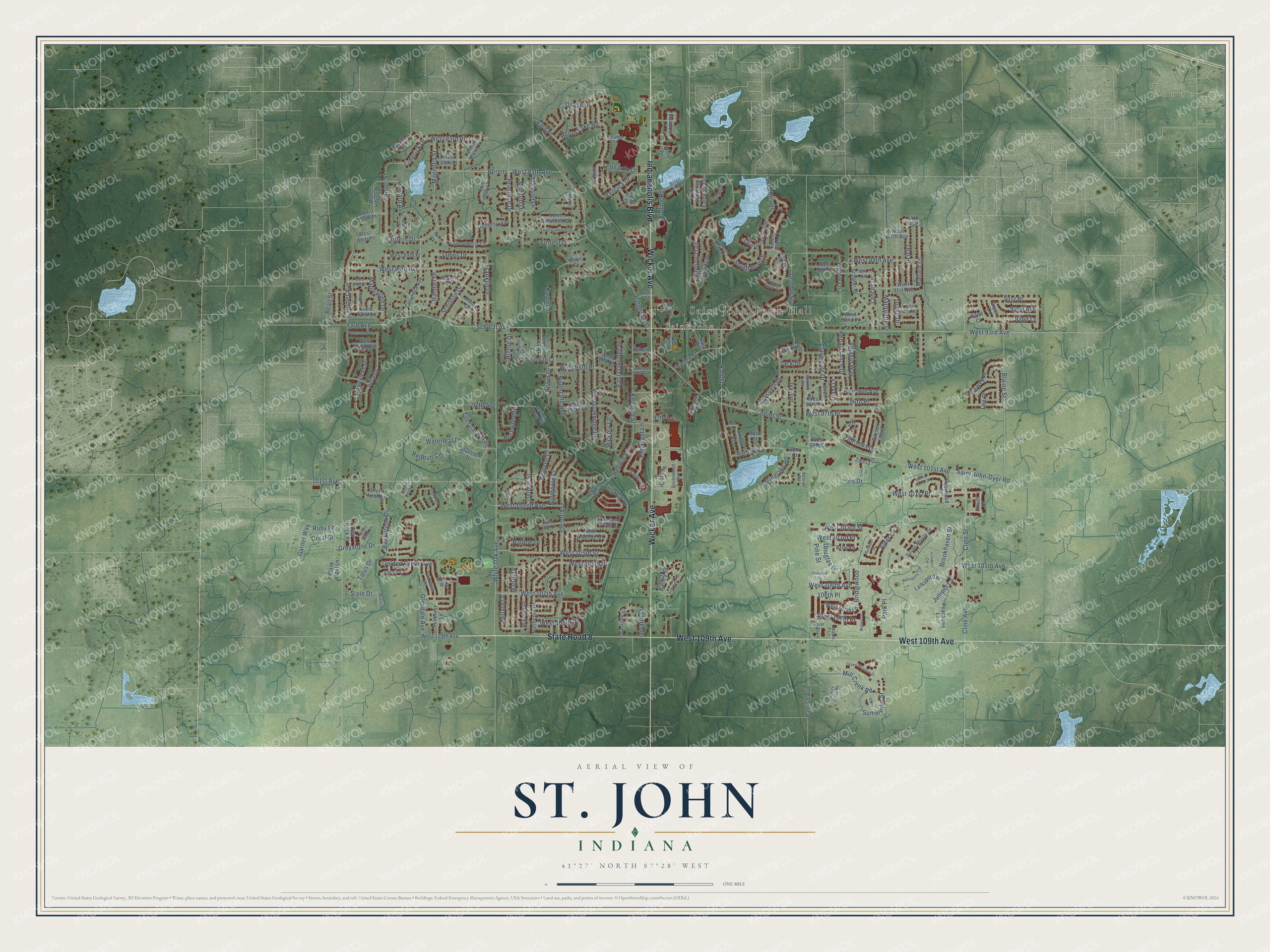 Watermarked full-map preview of St. John, Indiana