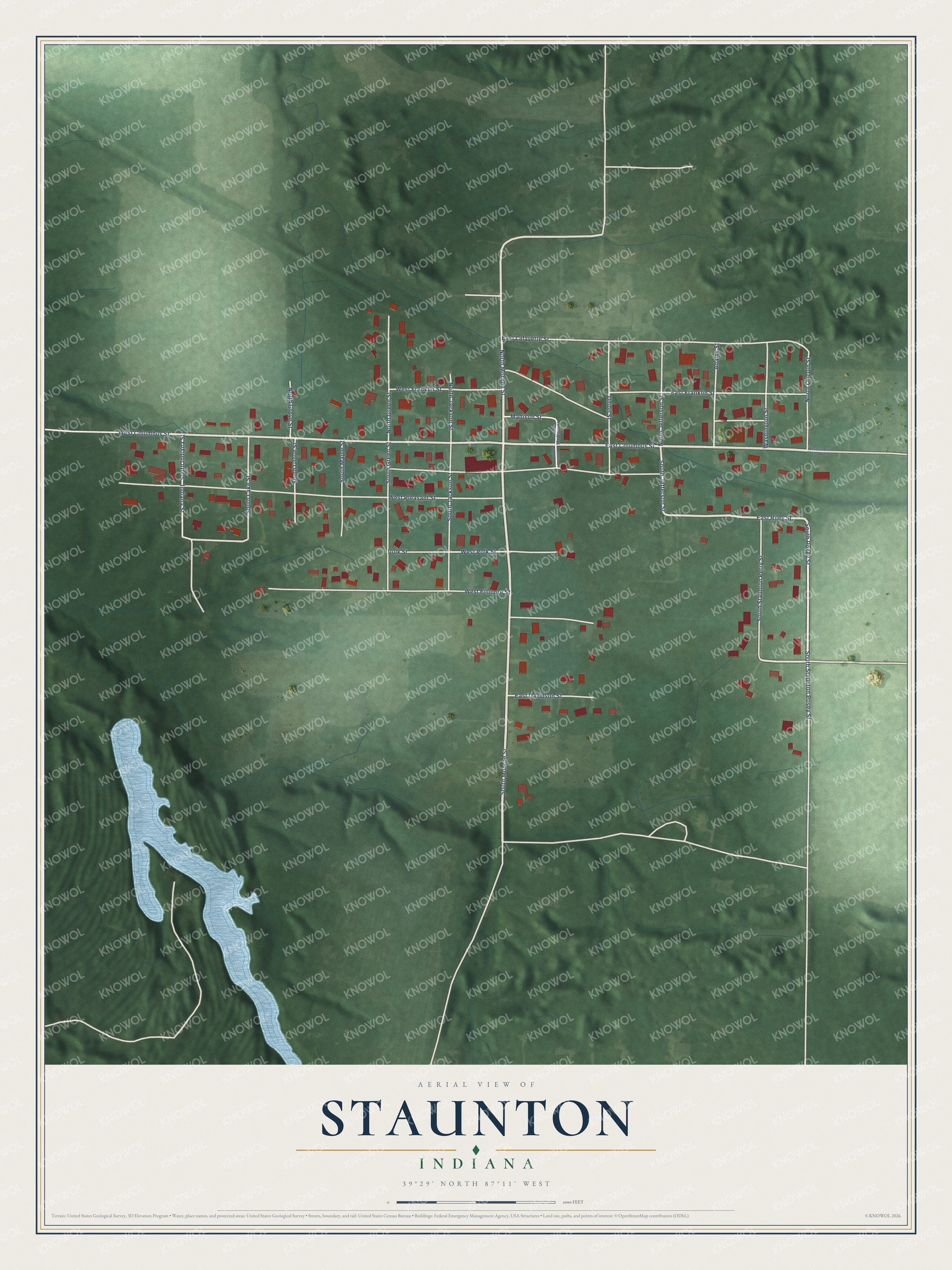 Watermarked full-map preview of Staunton, Indiana
