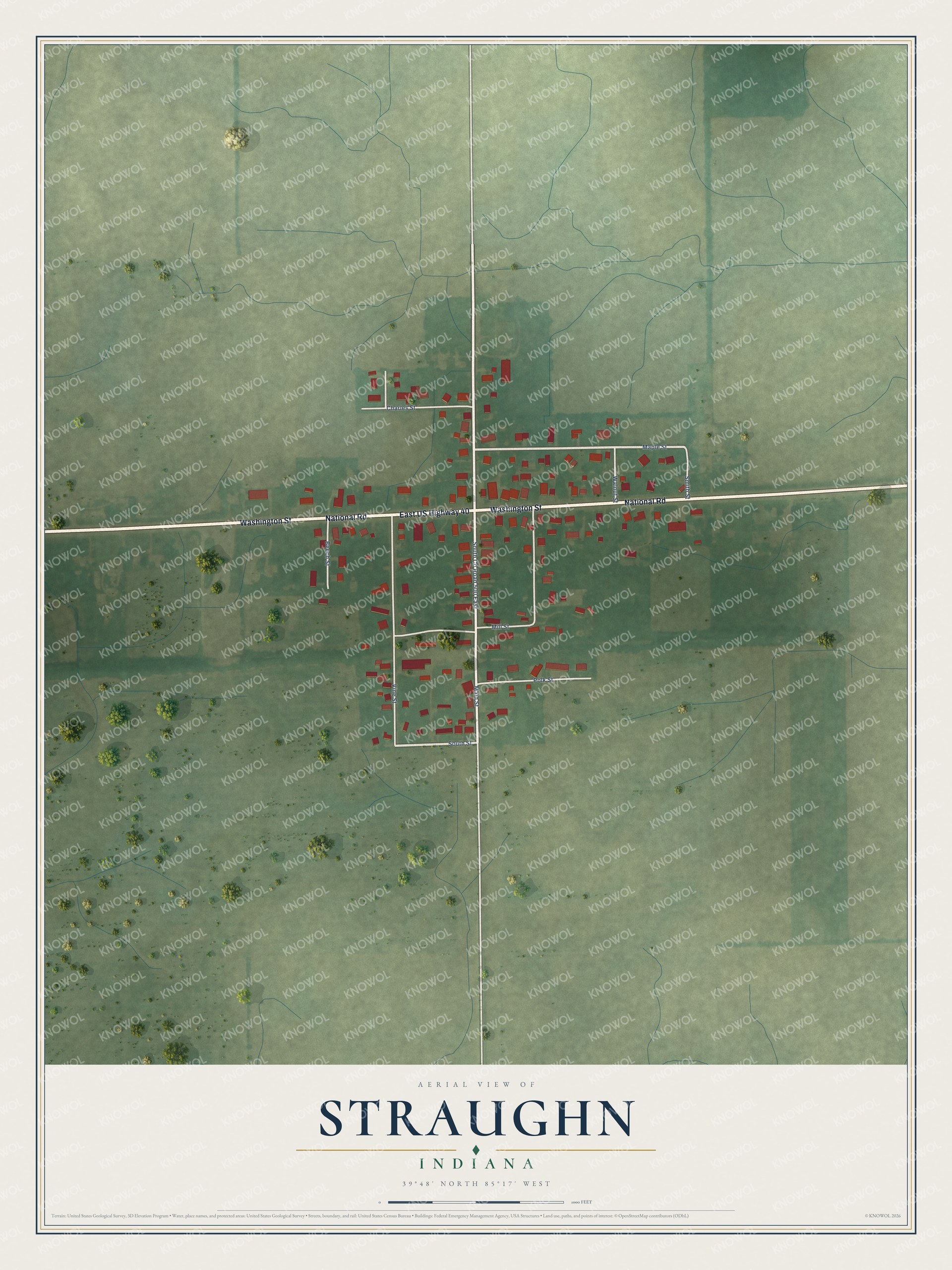 Watermarked full-map preview of Straughn, Indiana