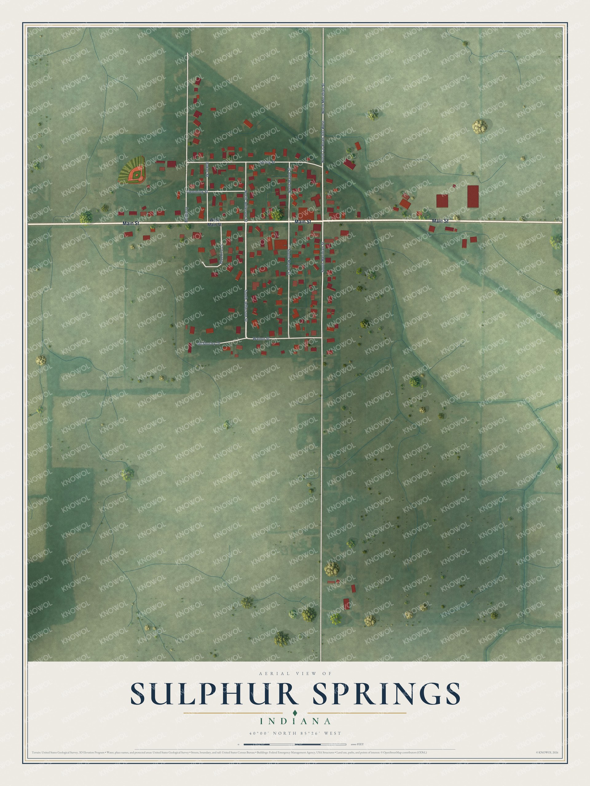 Watermarked full-map preview of Sulphur Springs, Indiana