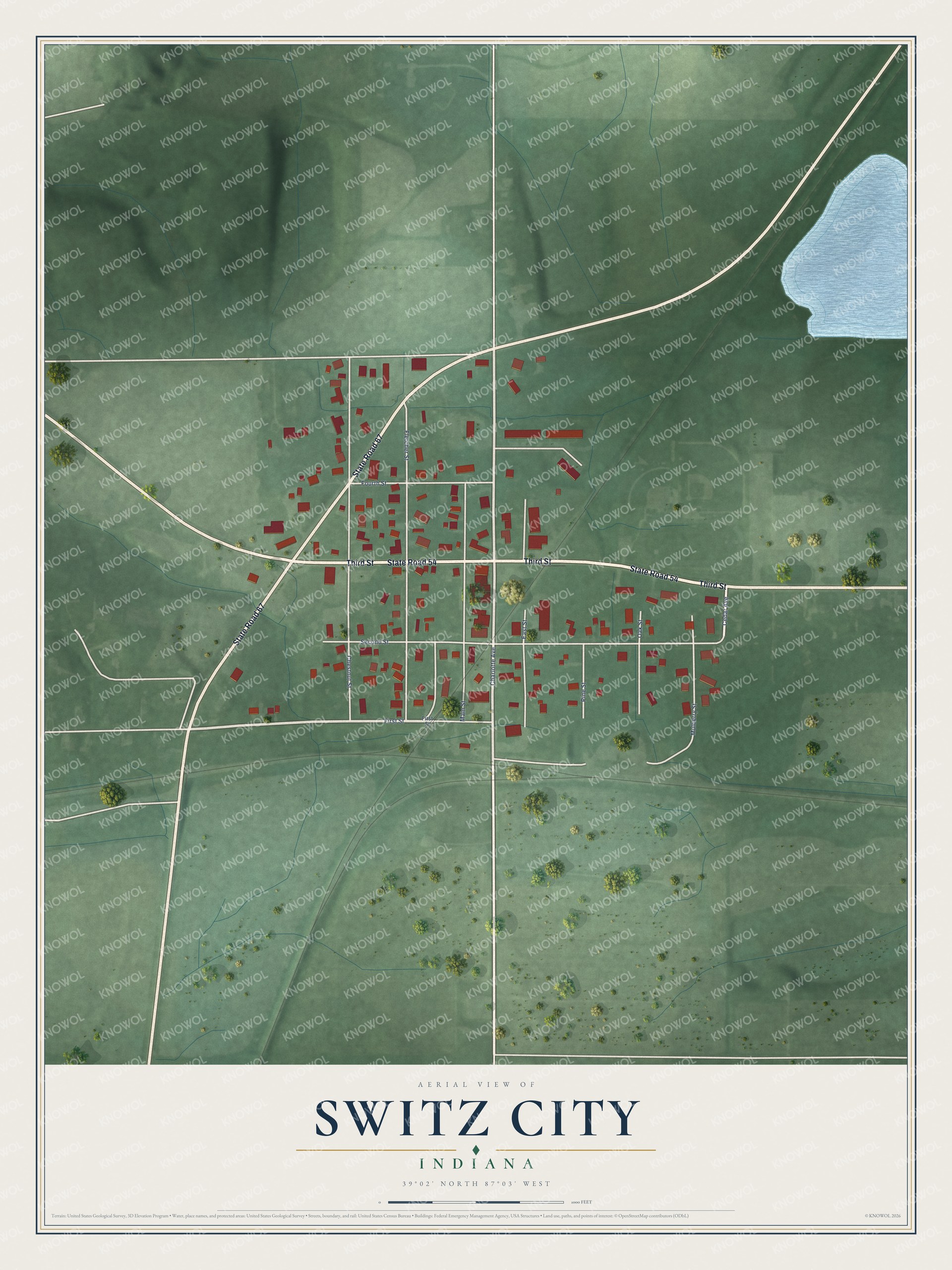 Watermarked full-map preview of Switz City, Indiana