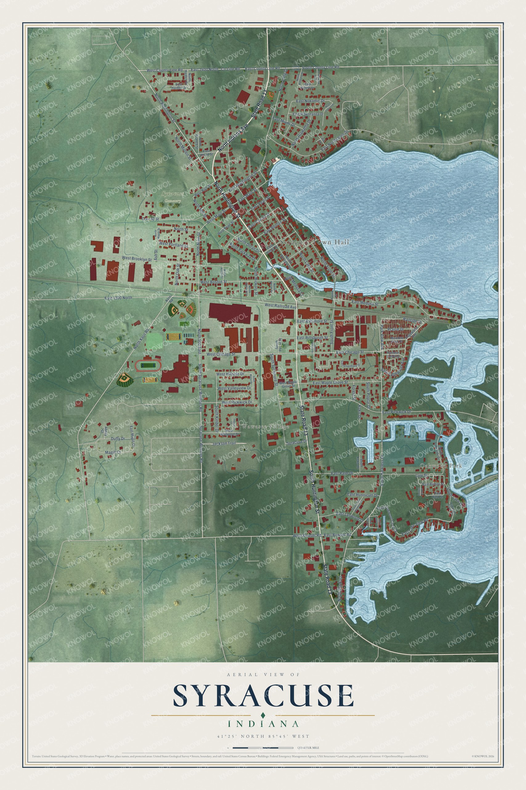 Watermarked full-map preview of Syracuse, Indiana