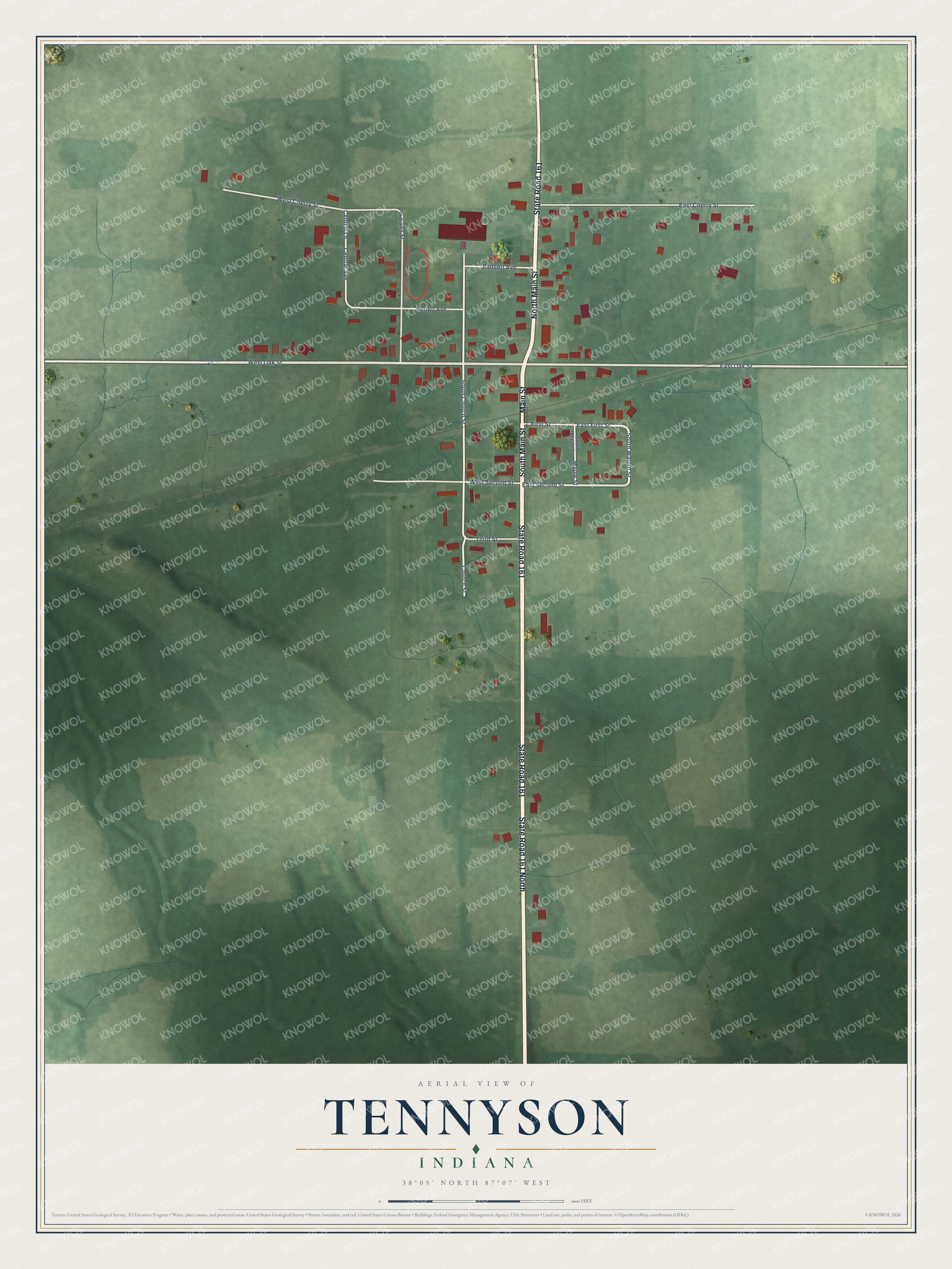Watermarked full-map preview of Tennyson, Indiana