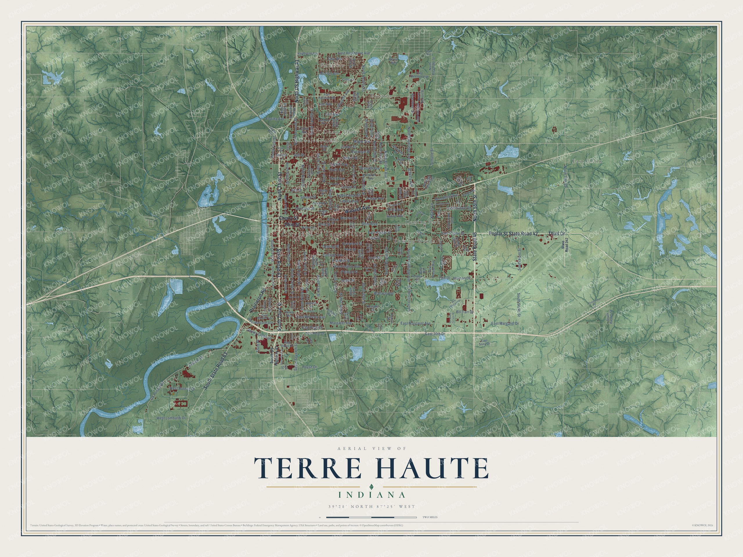 Watermarked full-map preview of Terre Haute, Indiana