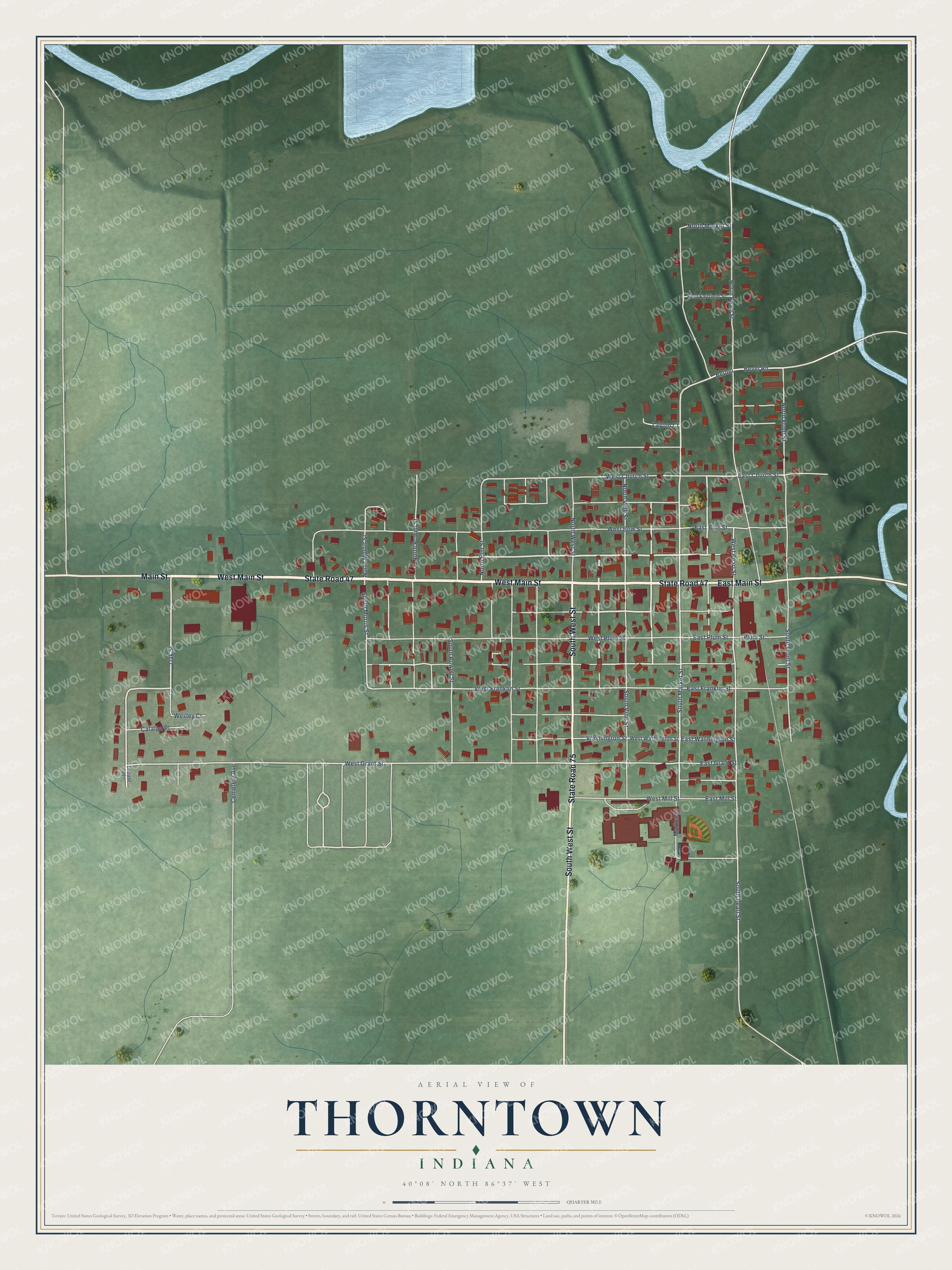 Watermarked full-map preview of Thorntown, Indiana