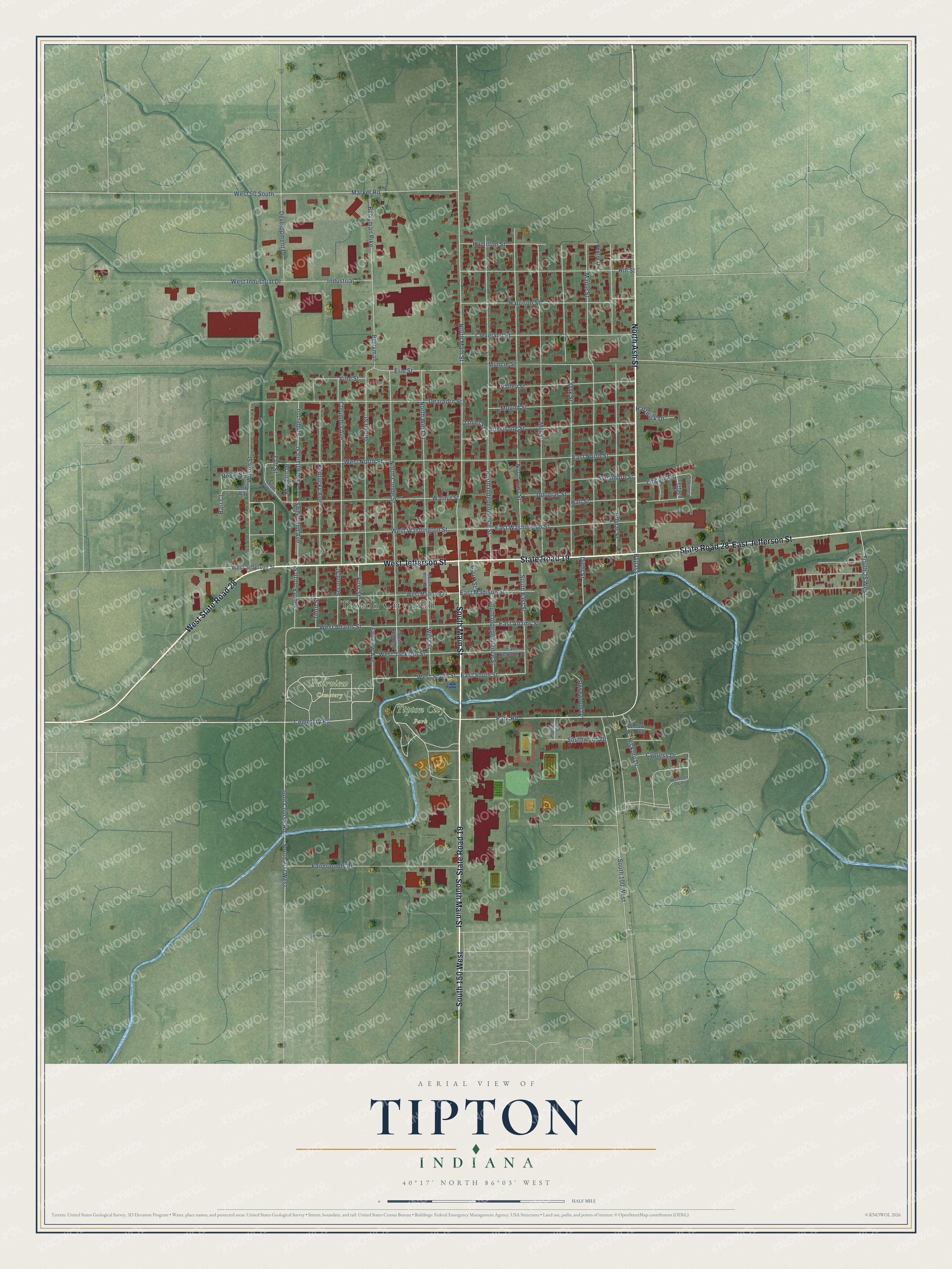 Watermarked full-map preview of Tipton, Indiana