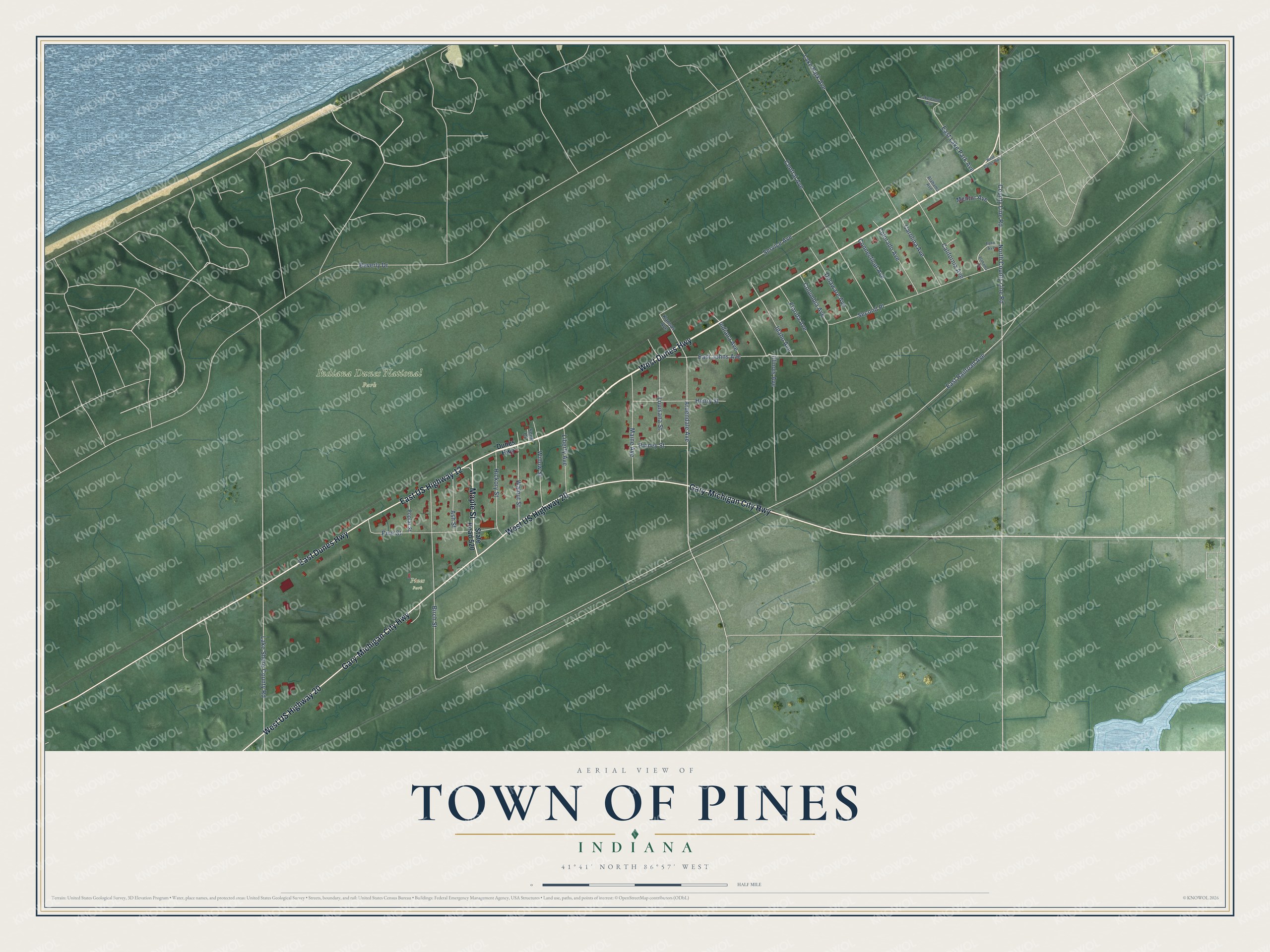 Watermarked full-map preview of Town of Pines, Indiana