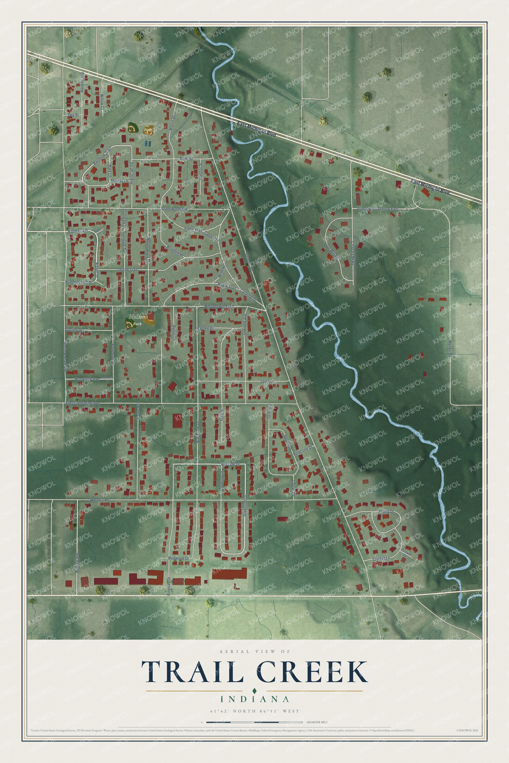 Watermarked full-map preview of Trail Creek, Indiana